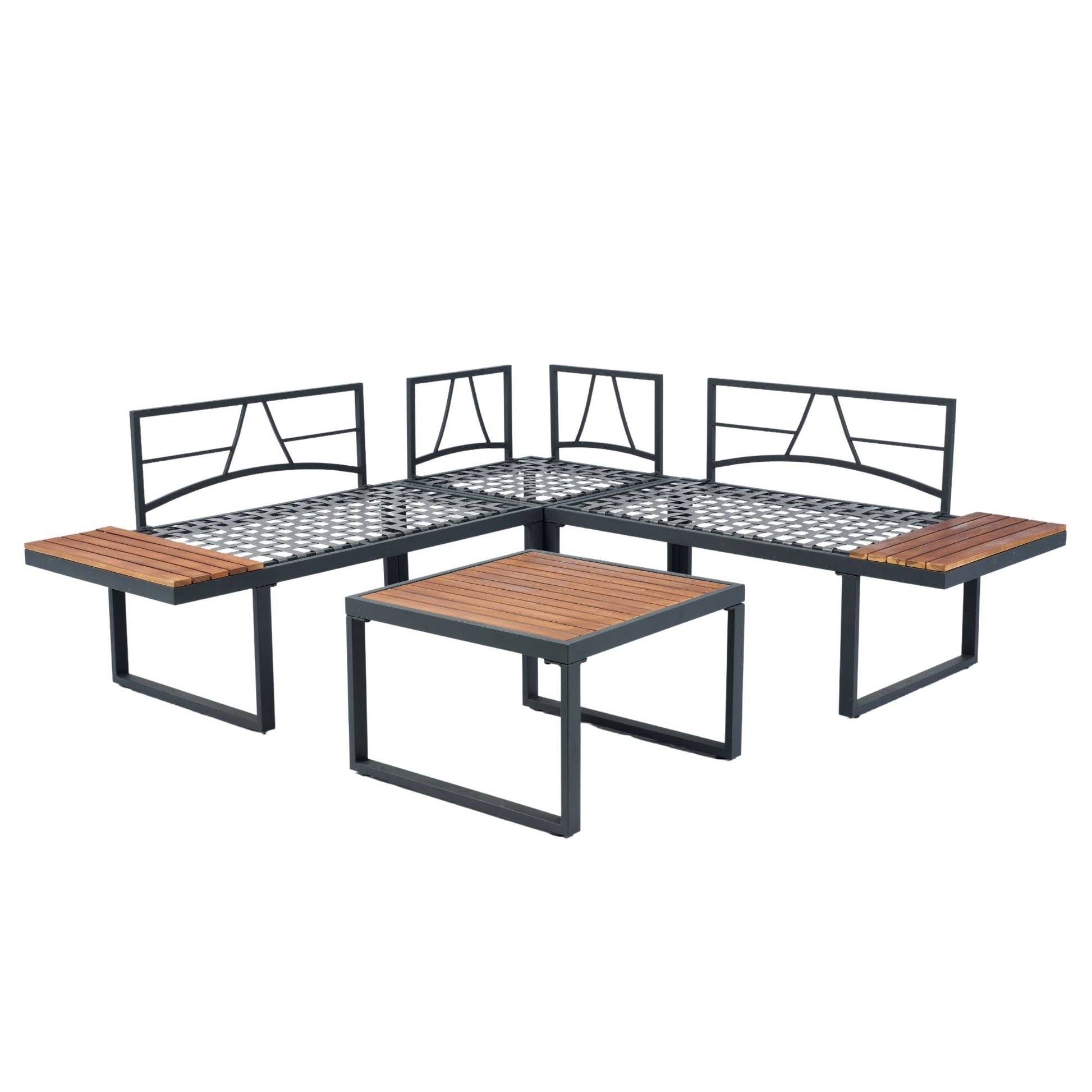 4 Piece L-Shaped Patio Wicker Outdoor 5 Seater Sectional Sofa Seating Group Conversation Sets With Side Table & Cushions - Dark Gray - Best Buy Furniture
