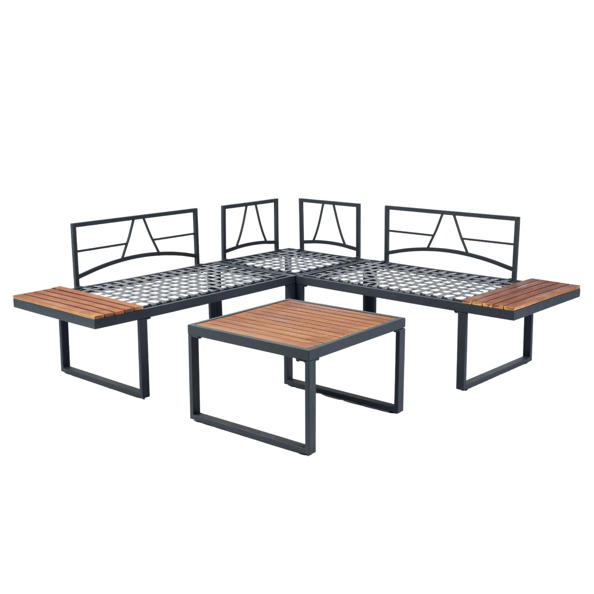 4 Piece L-Shaped Patio Wicker Outdoor 5 Seater Sectional Sofa Seating Group Conversation Sets With Side Table & Cushions - Dark Gray - Best Buy Furniture