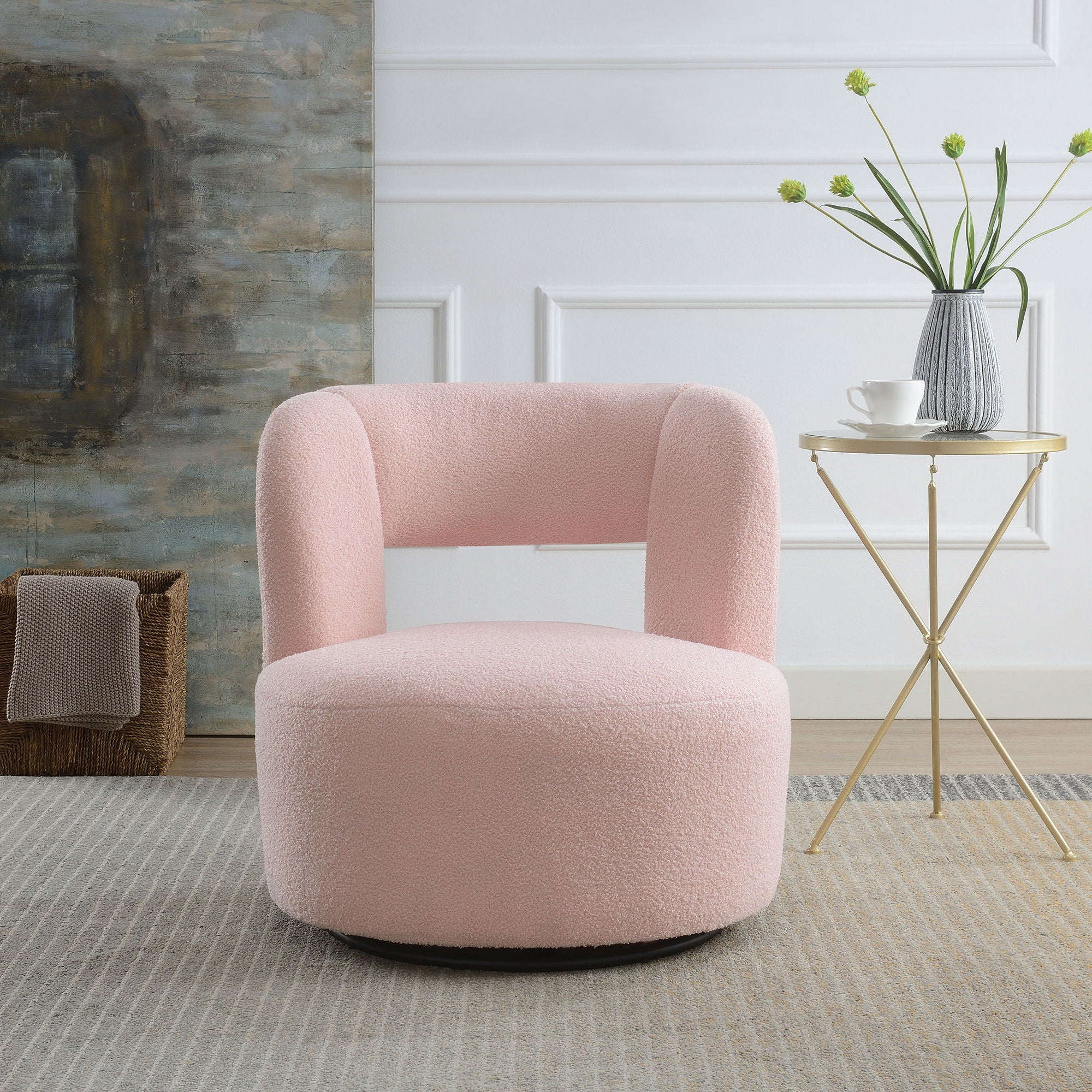 Swivel Comfy Round Barrel Chair With Soft Teddy Fabric For Living Room - Best Buy Furniture