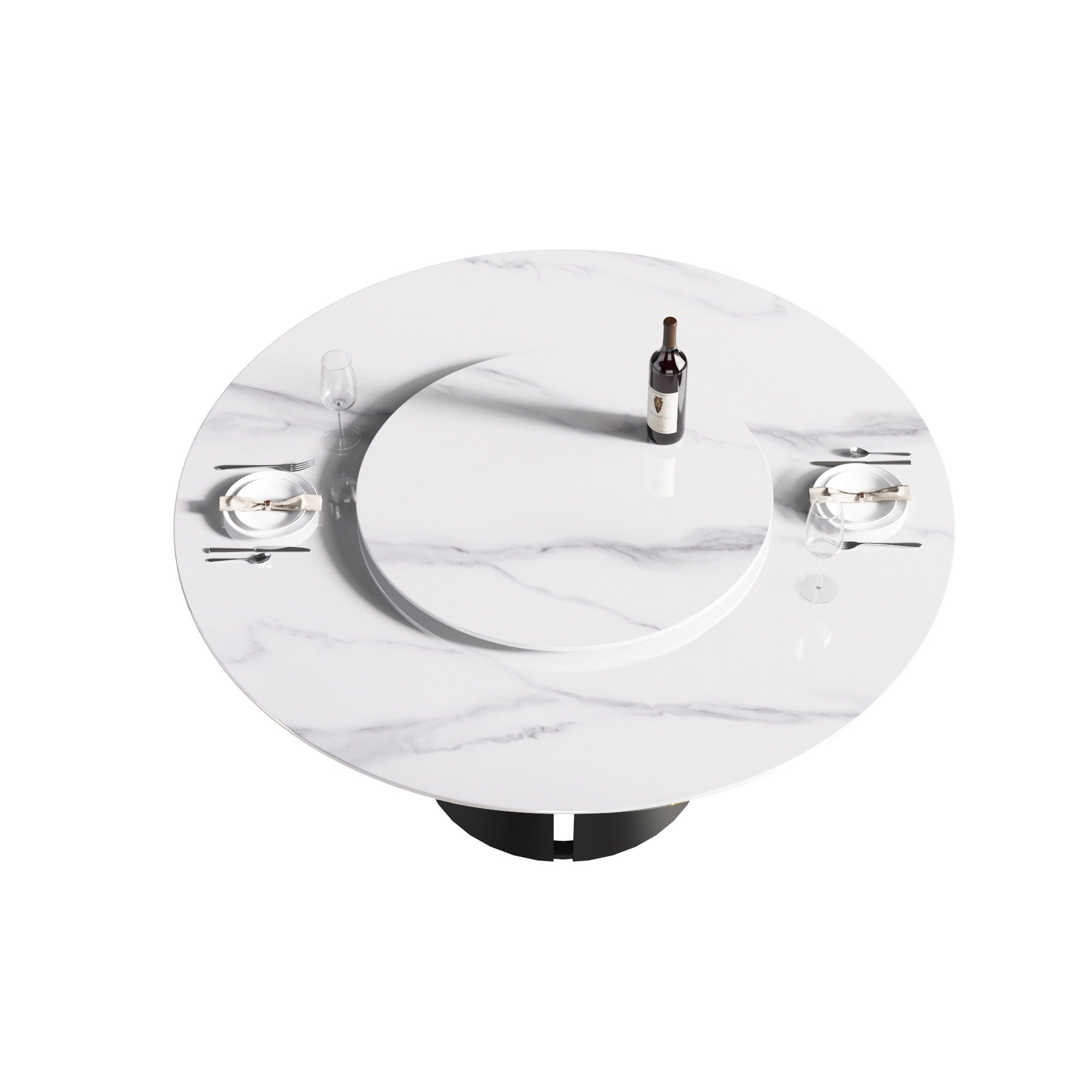 Modern Artificial Stone Round Carbon Steel Base Dining Table, Can Accommodate 6 People, Black Artificial Stone Turntable - Best Buy Furniture