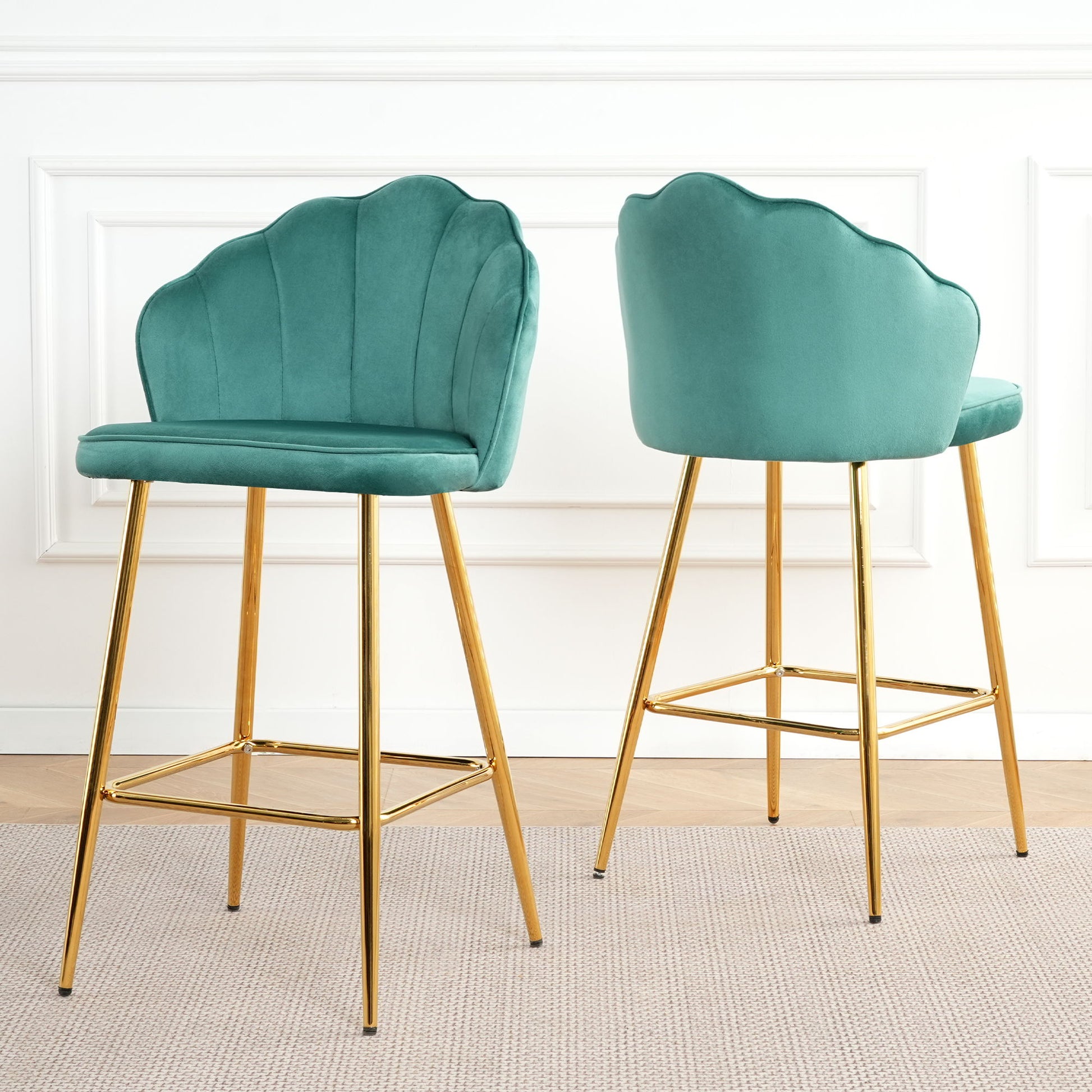 Elegant Shell Shape Velvet Bar Chair (Set of 2) - Best Buy Furniture