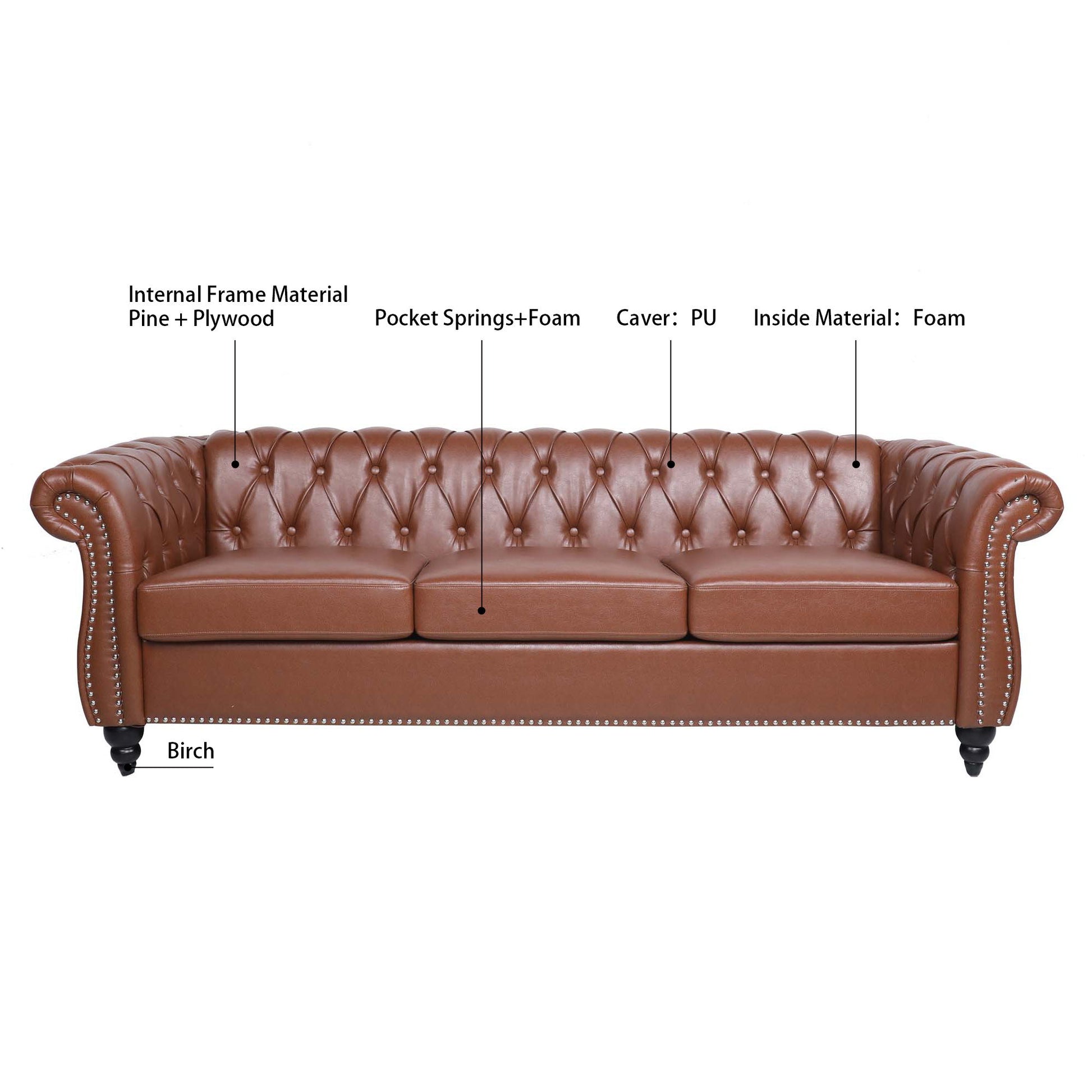 Rolled Arm Chesterfield 3 Seater Sofa - Best Buy Furniture