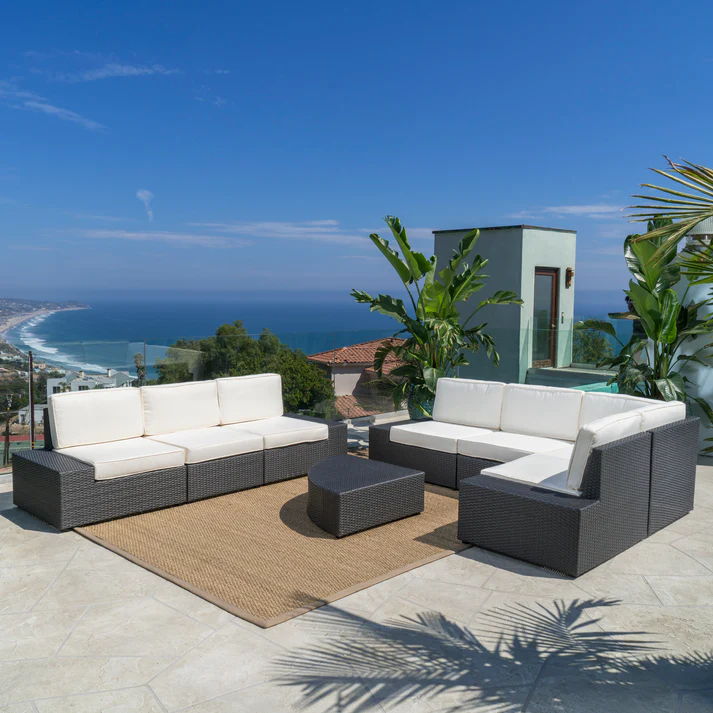 Santa Cruz - Outdoor 8 Piece Sectional Set - Dark Brown - Best Buy Furniture
