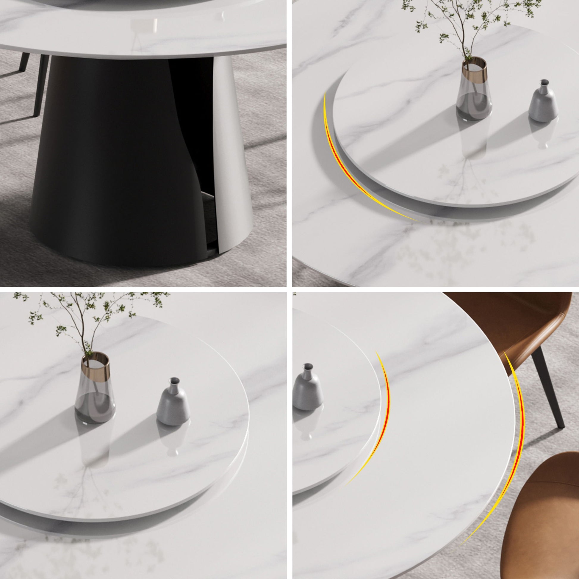 Modern Artificial Stone Round Carbon Steel Base Dining Table, Can Accommodate 6 People, Black Artificial Stone Turntable - Best Buy Furniture