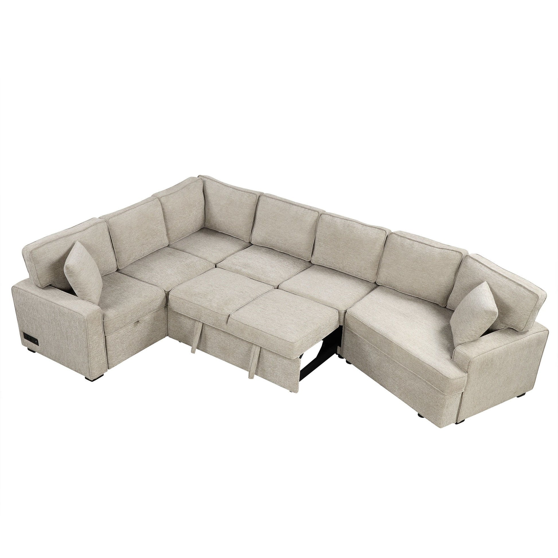 L-Shaped Sofa Sectional Sofa Couch Pull-Out Sofa Bed With Charging Devices And Cup Holders For Living Room - Best Buy Furniture