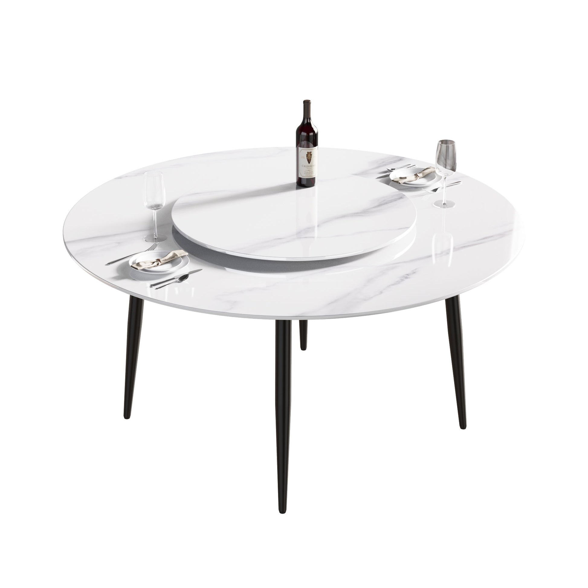Modern Artificial Stone Round Dining Table, Can Accommodate 6 People Artificial Stone Turntable - White - Best Buy Furniture