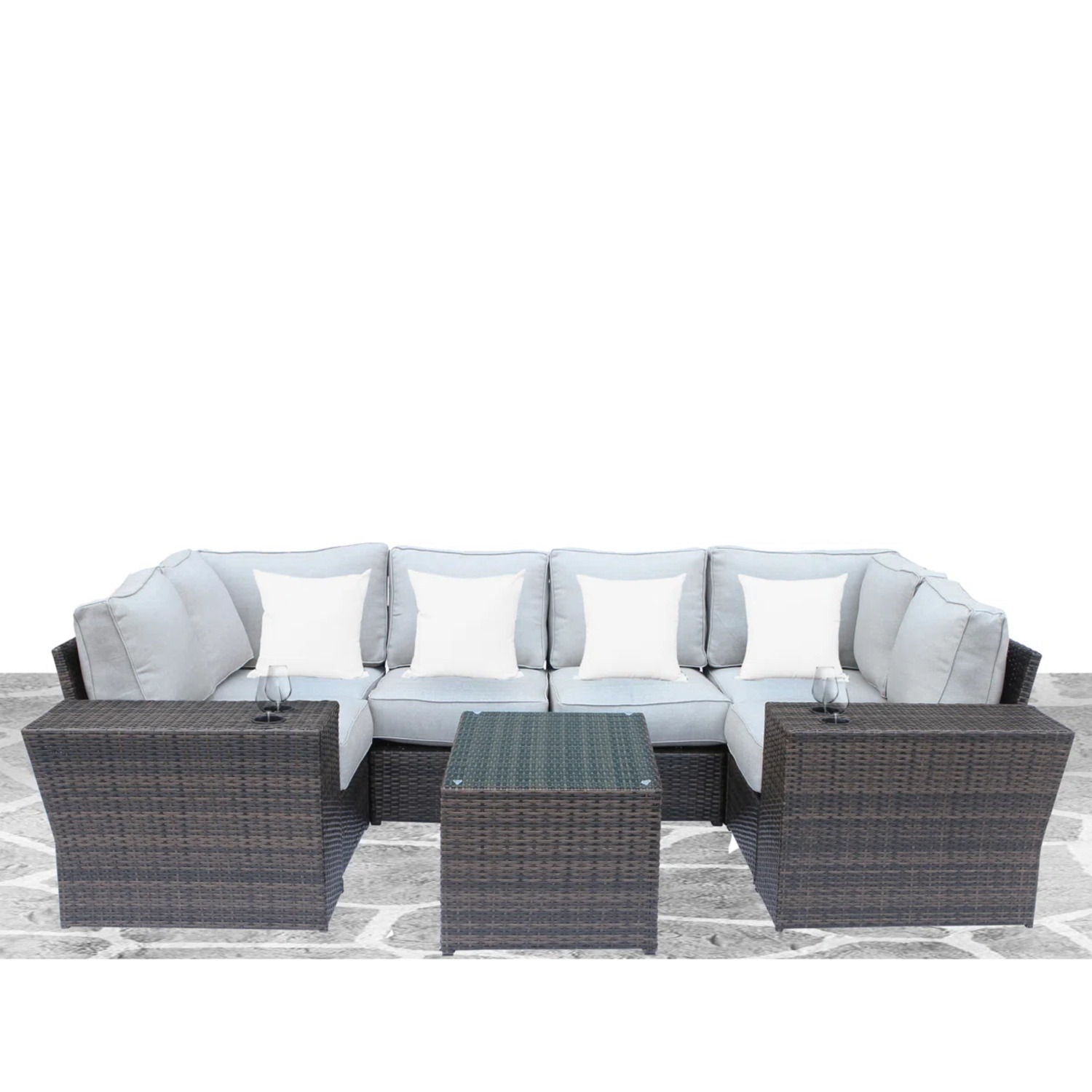 Outdoor Wicker Sectional With Weather Resistant Cushions And Table - Best Buy Furniture