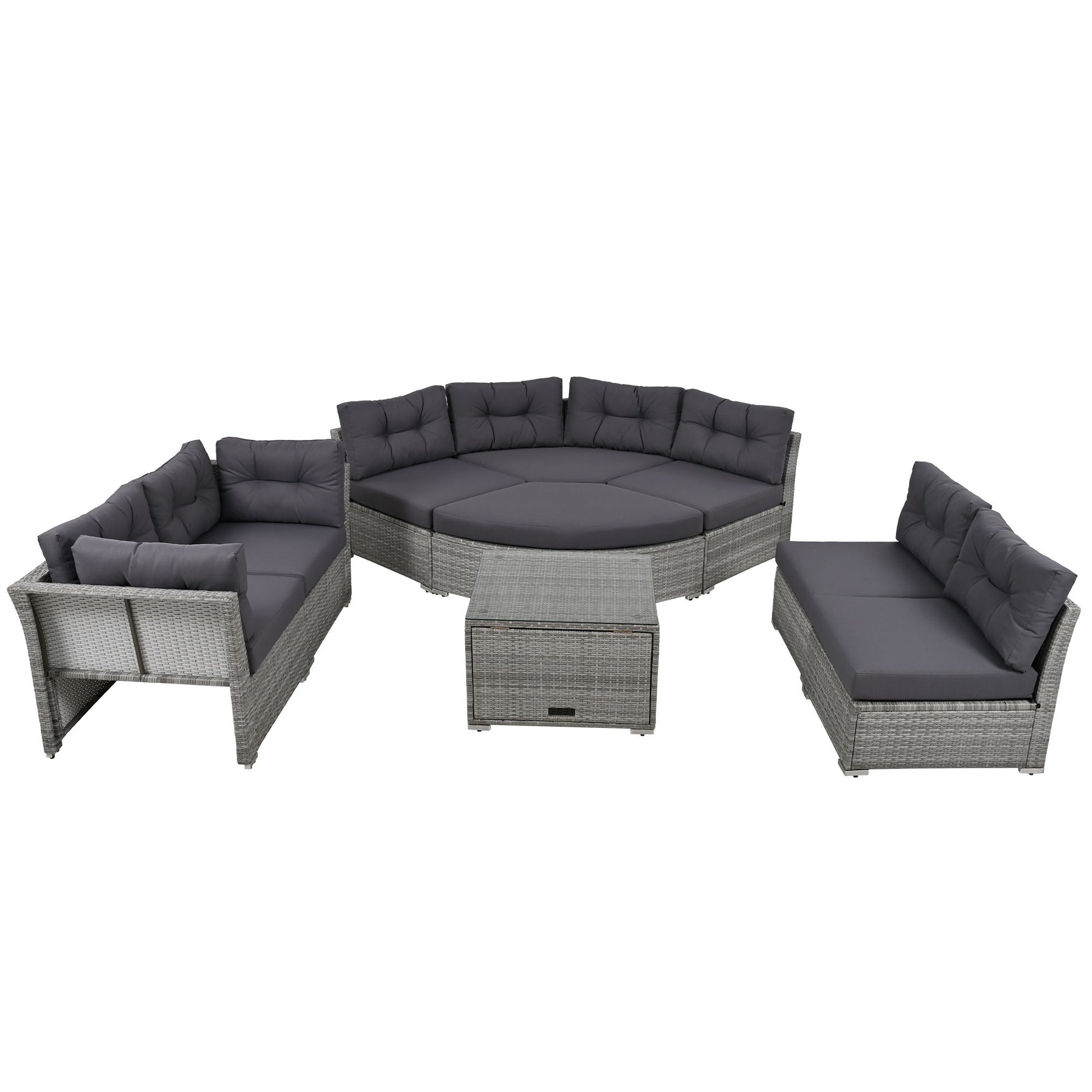 Elegant Patio Furniture Set Outdoor Daybed Rattan Sectional With Cushions And Center Table - Gray - Best Buy Furniture