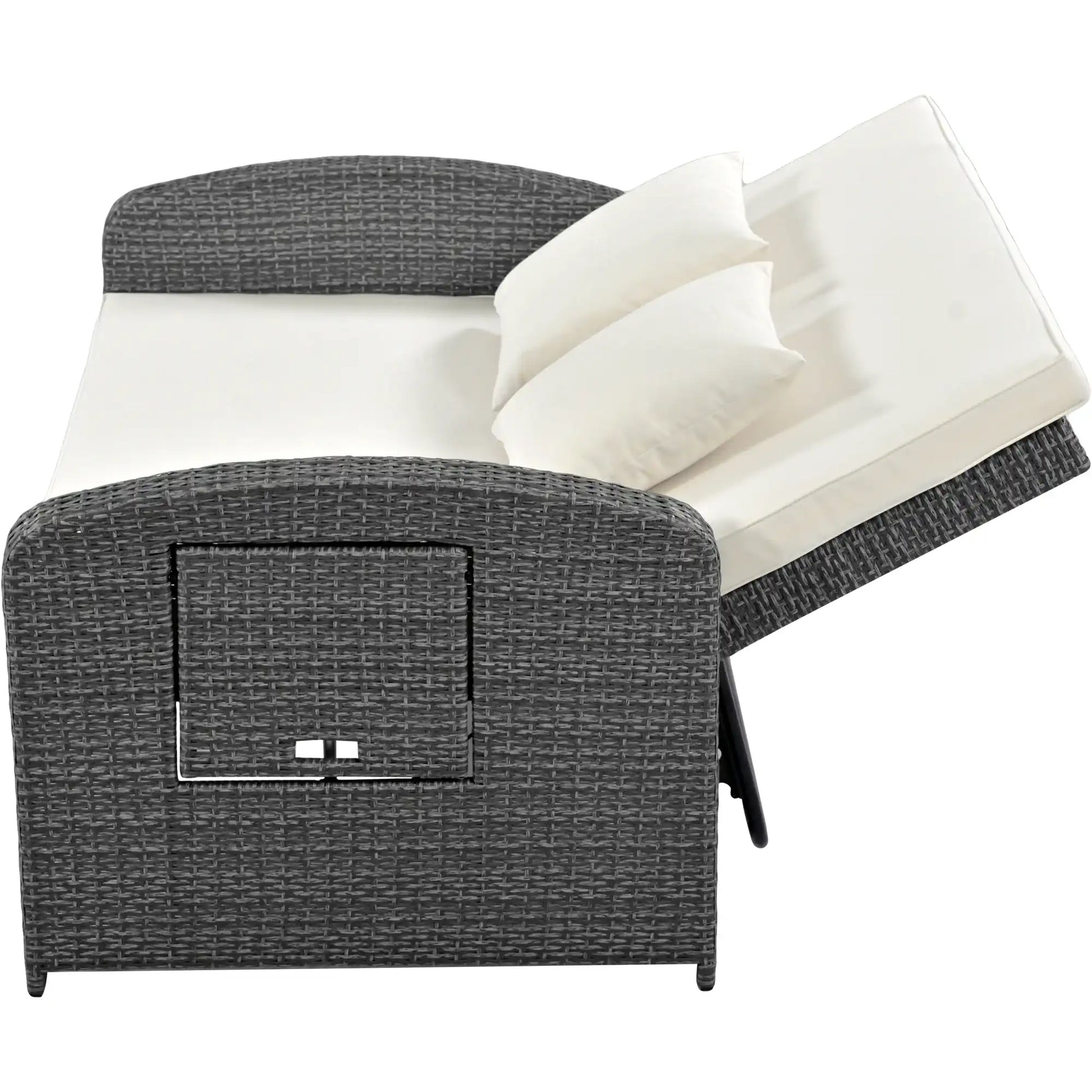 SunNest Wicker Rattan Double Chaise Lounge, 2-Person Reclining Daybed with Adjustable Back and Cushions - Best Buy Furniture