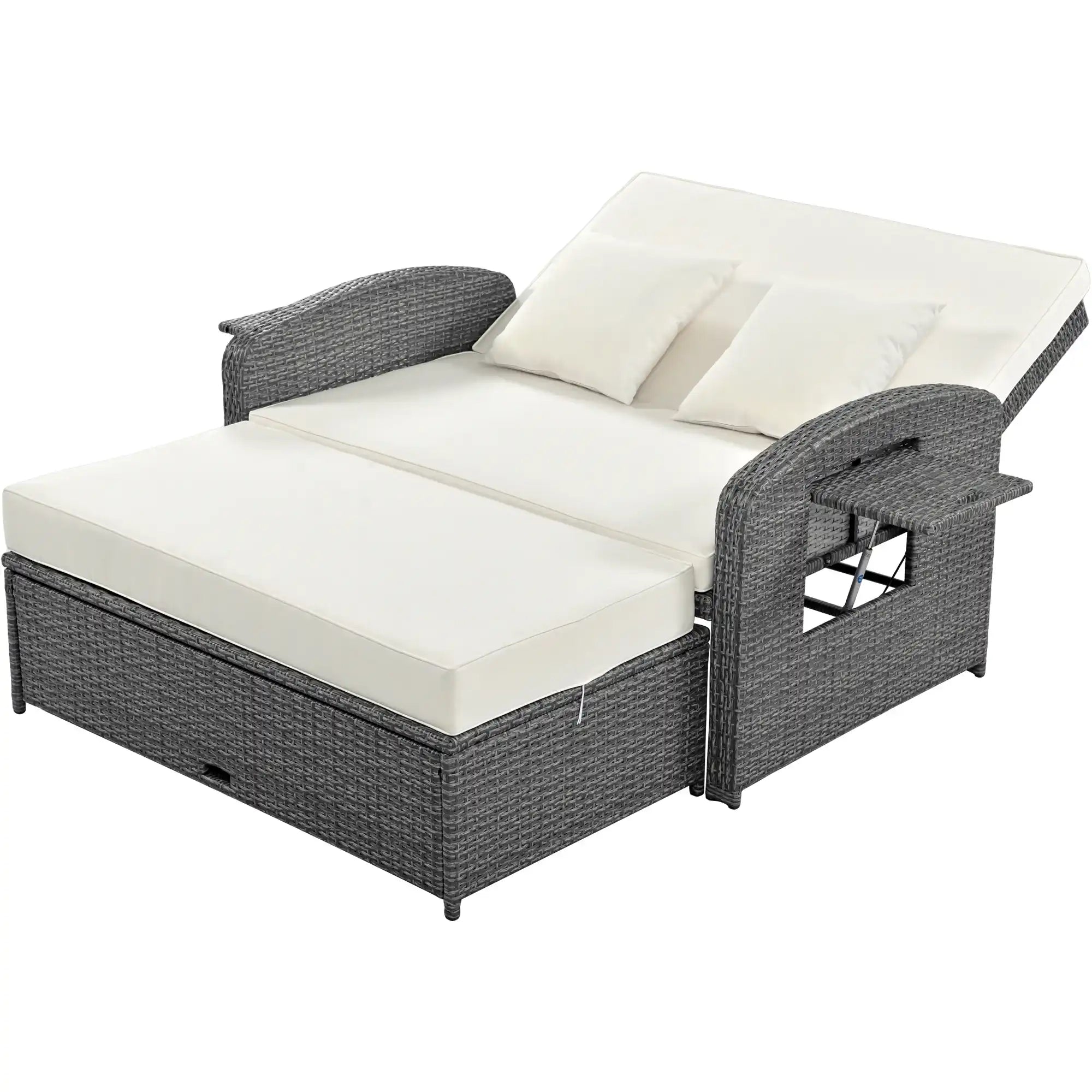 SunNest Wicker Rattan Double Chaise Lounge, 2-Person Reclining Daybed with Adjustable Back and Cushions - Best Buy Furniture
