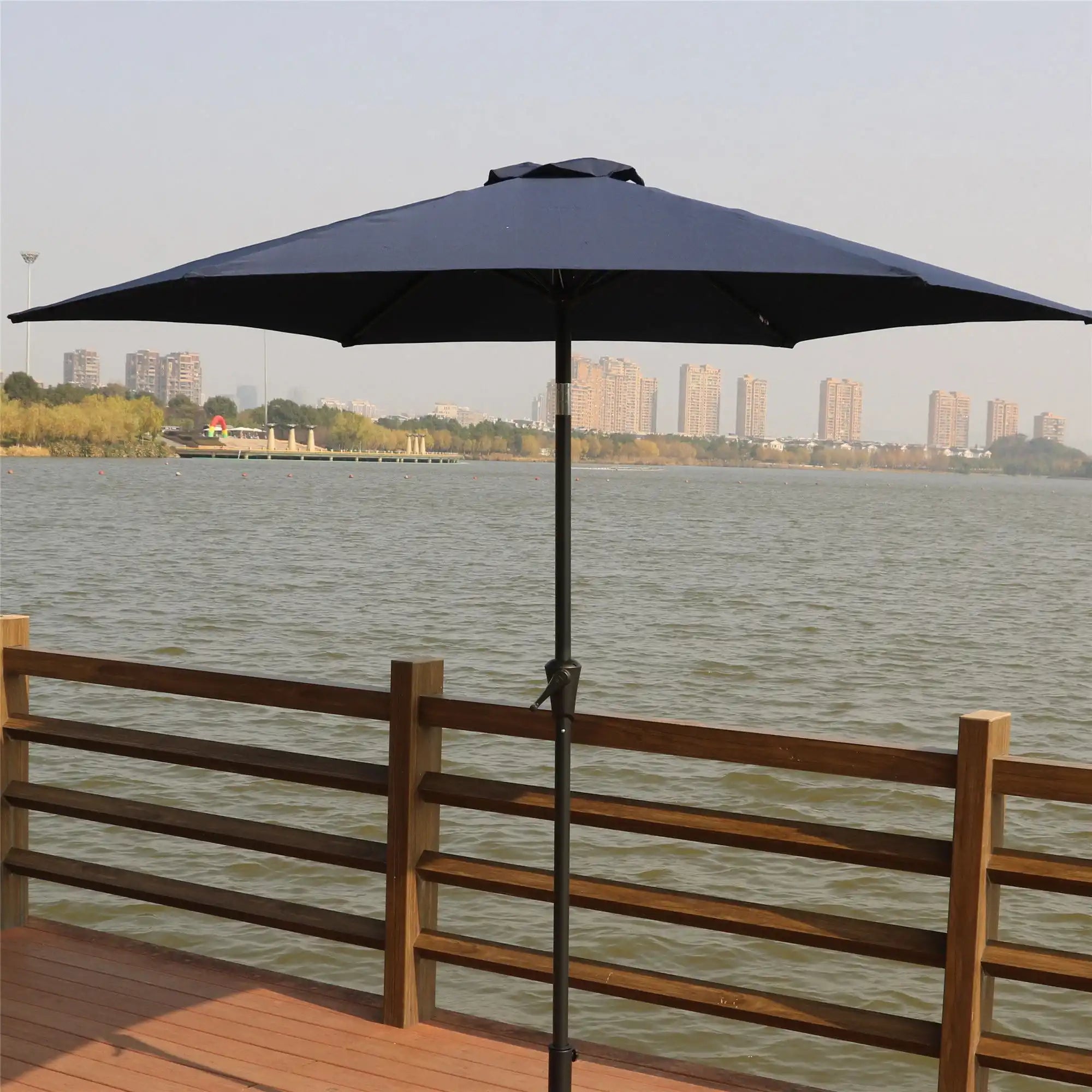 8.8' Outdoor Aluminum Patio Umbrella With 42 Pound Round Resin Umbrella Base - Best Buy Furniture