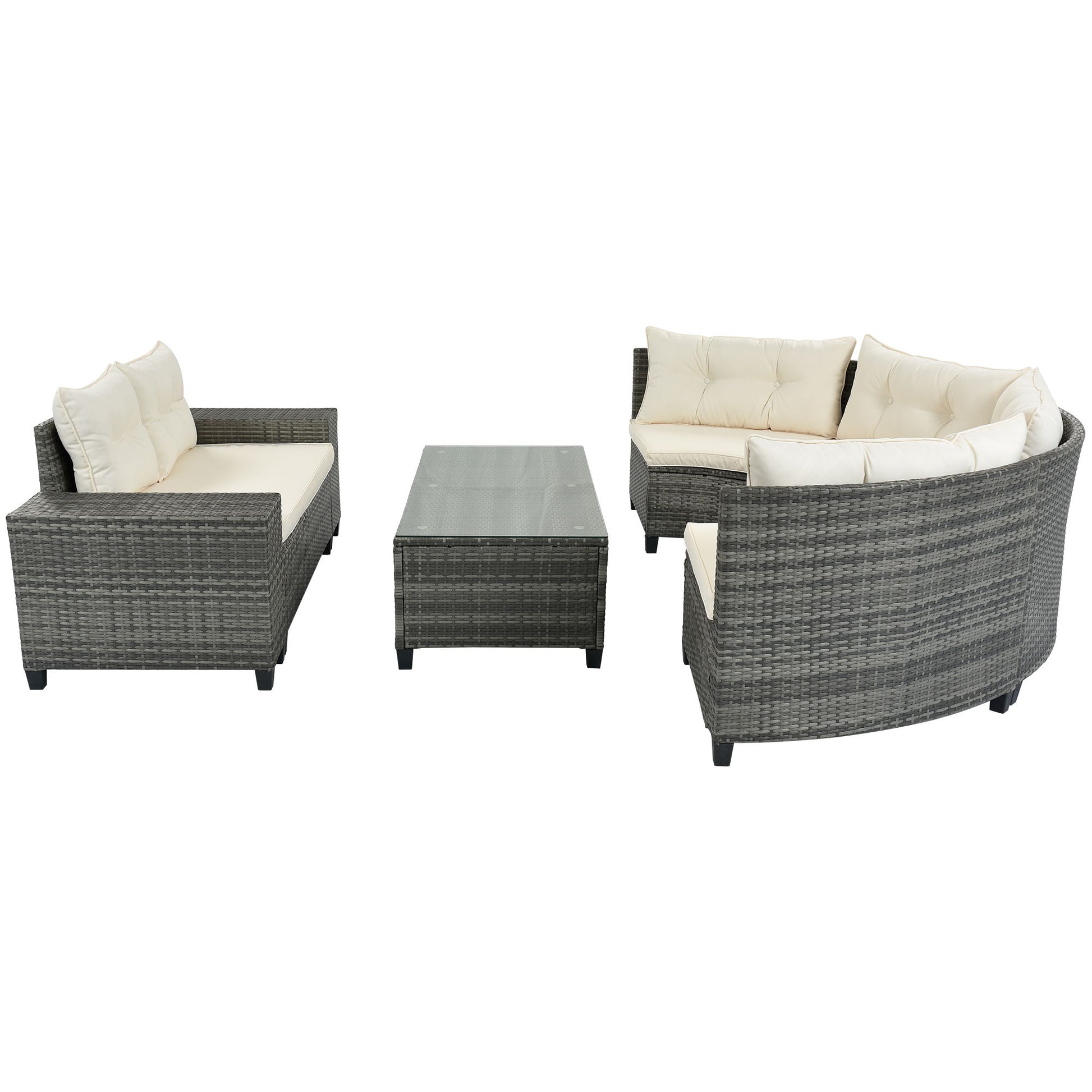 8 Pieces Outdoor Wicker Round Sofa Set, Half-Moon Sectional Sets All Weather, Curved Sofa Set With Rectangular Coffee Table, PE Rattan Water-Resistant And UV Protected, Movable Cushion - Best Buy Furniture