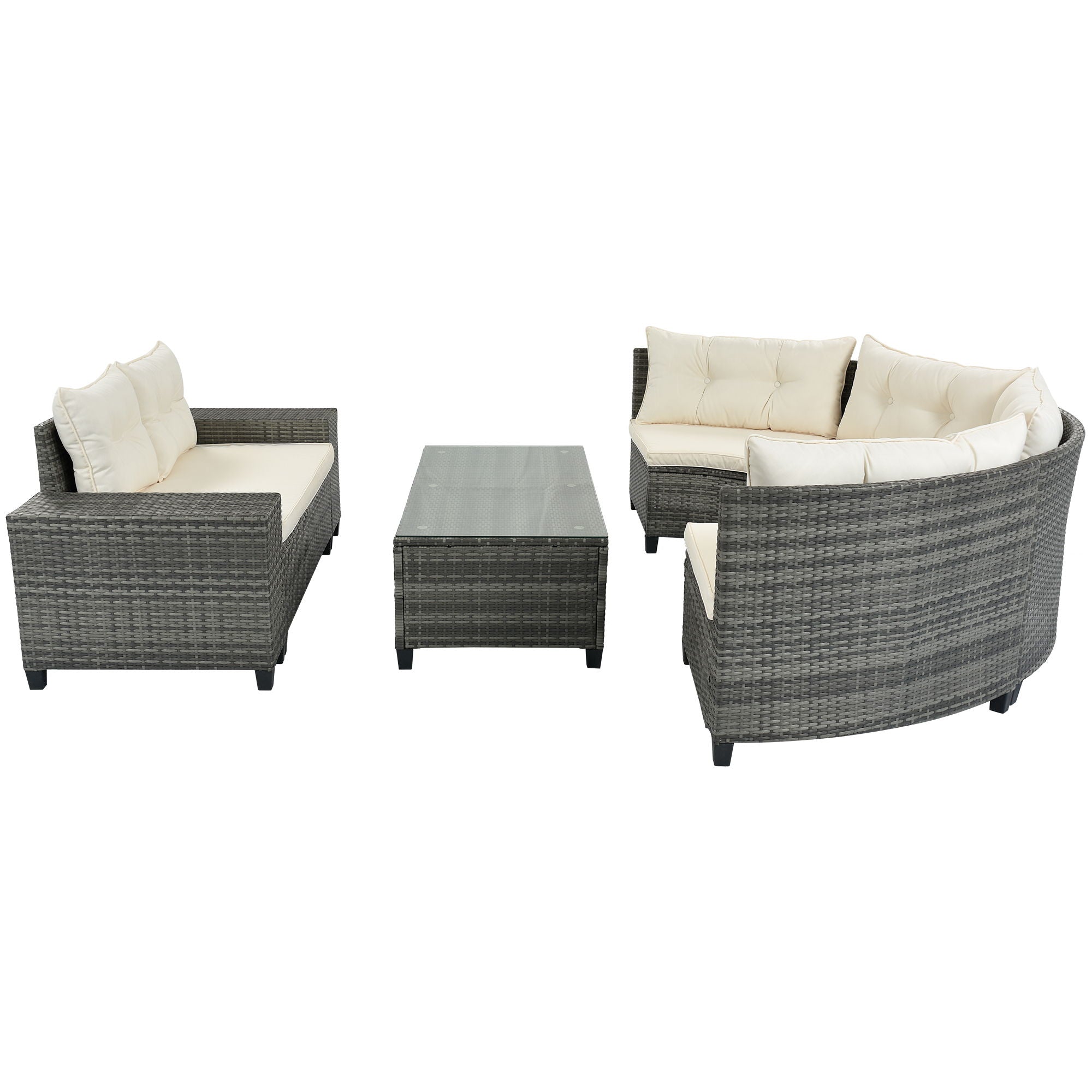 8 Pieces Outdoor Wicker Round Sofa Set, Half-Moon Sectional Sets All Weather, Curved Sofa Set With Rectangular Coffee Table, PE Rattan Water-Resistant And UV Protected, Movable Cushion - Best Buy Furniture