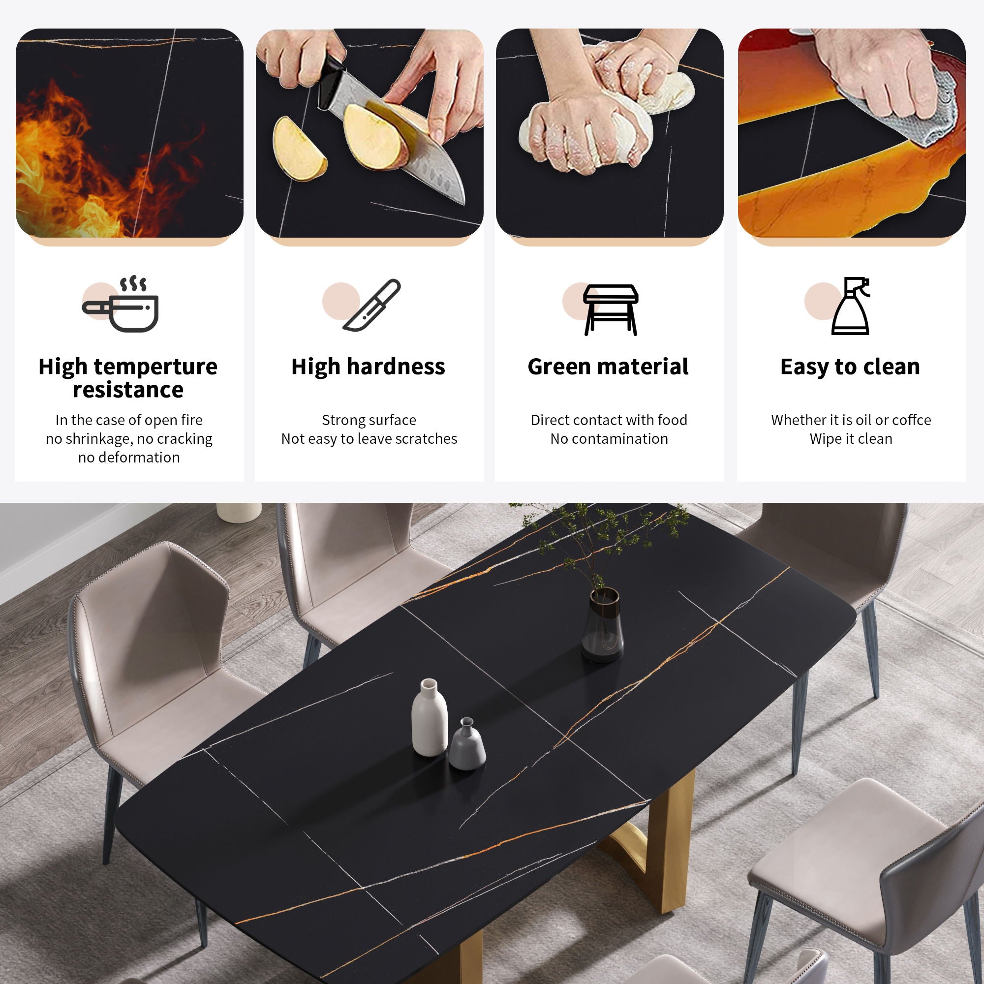 Modern Artificial Stone Dining Table, Can Accommodate 6-8 People - Black - Best Buy Furniture