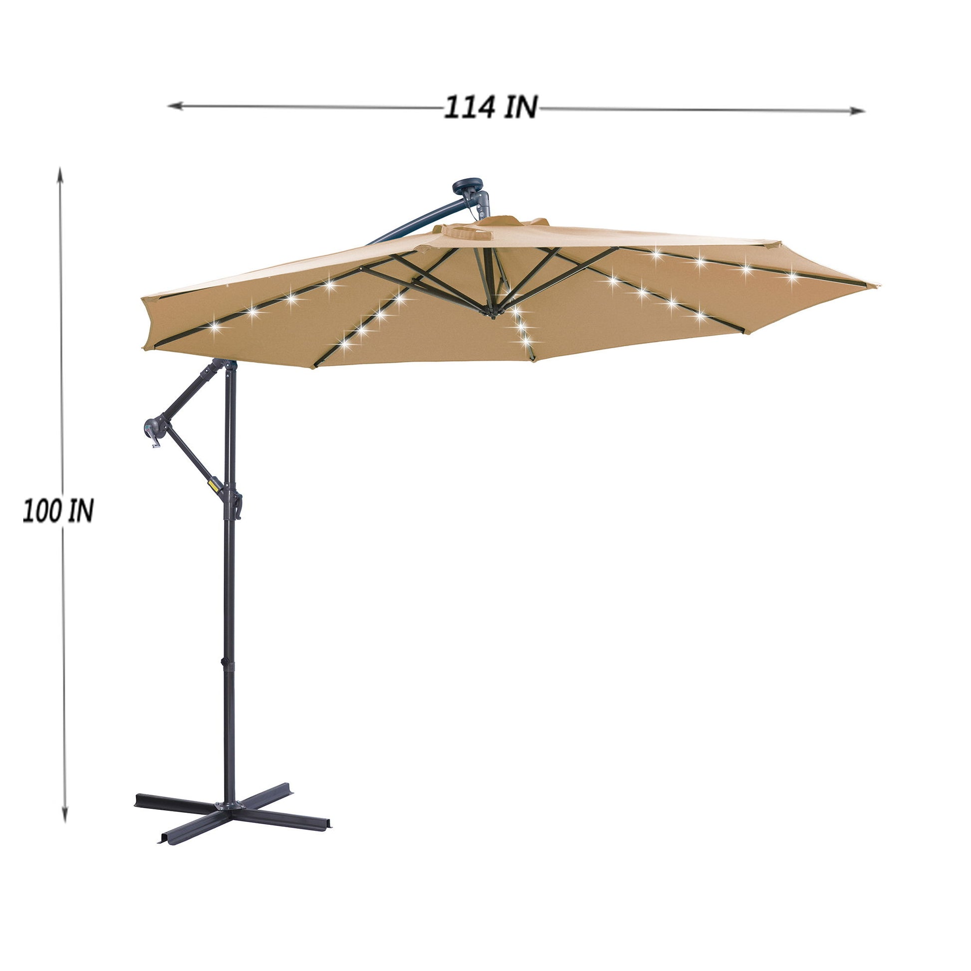 Outdoor Cantilever Patio Umbrella With 32 LED Lights 10 Ft Hanging Design Easy Open Adjustment Metal Frame - Taupe - Best Buy Furniture