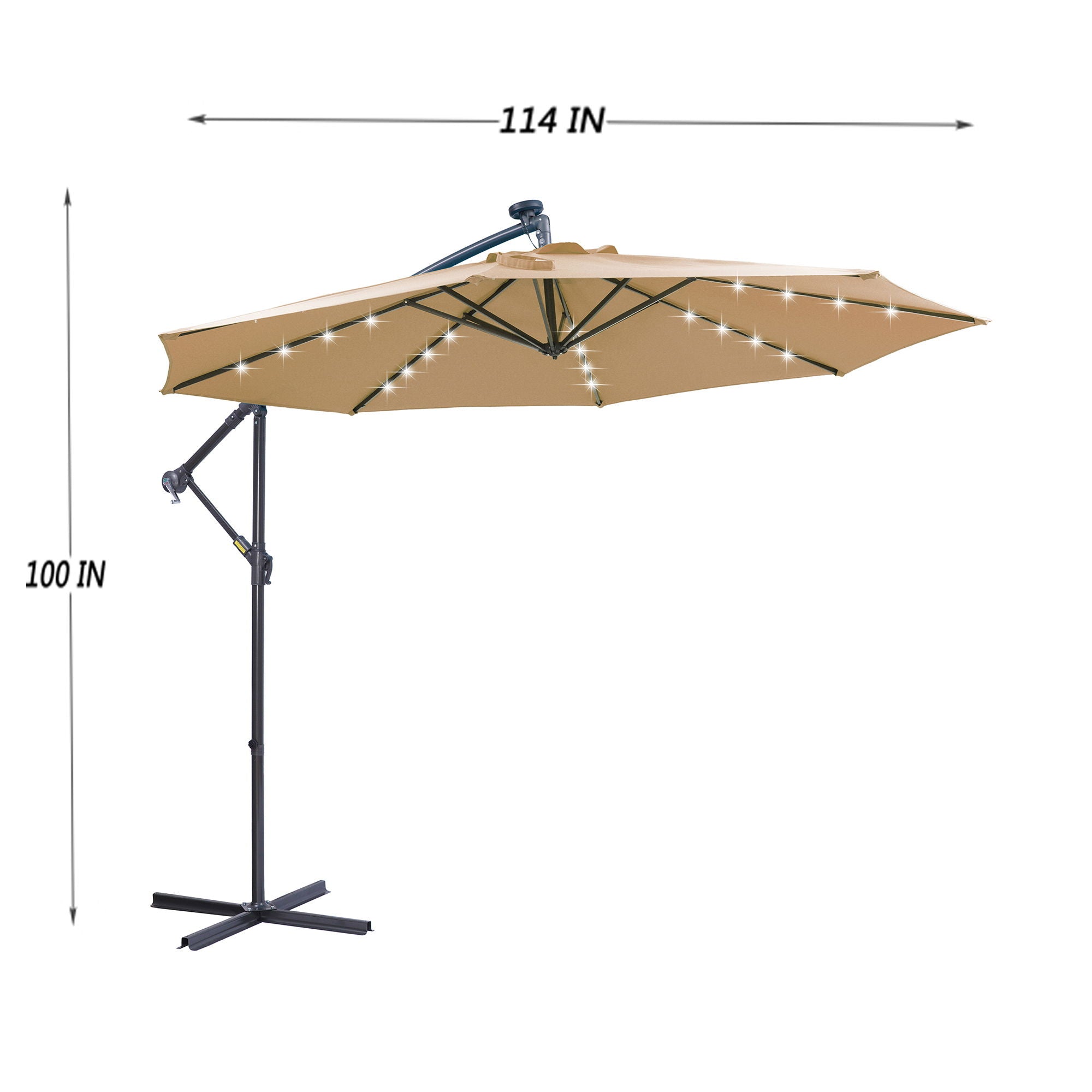 Outdoor Cantilever Patio Umbrella With 32 LED Lights 10 Ft Hanging Design Easy Open Adjustment Metal Frame - Taupe - Best Buy Furniture