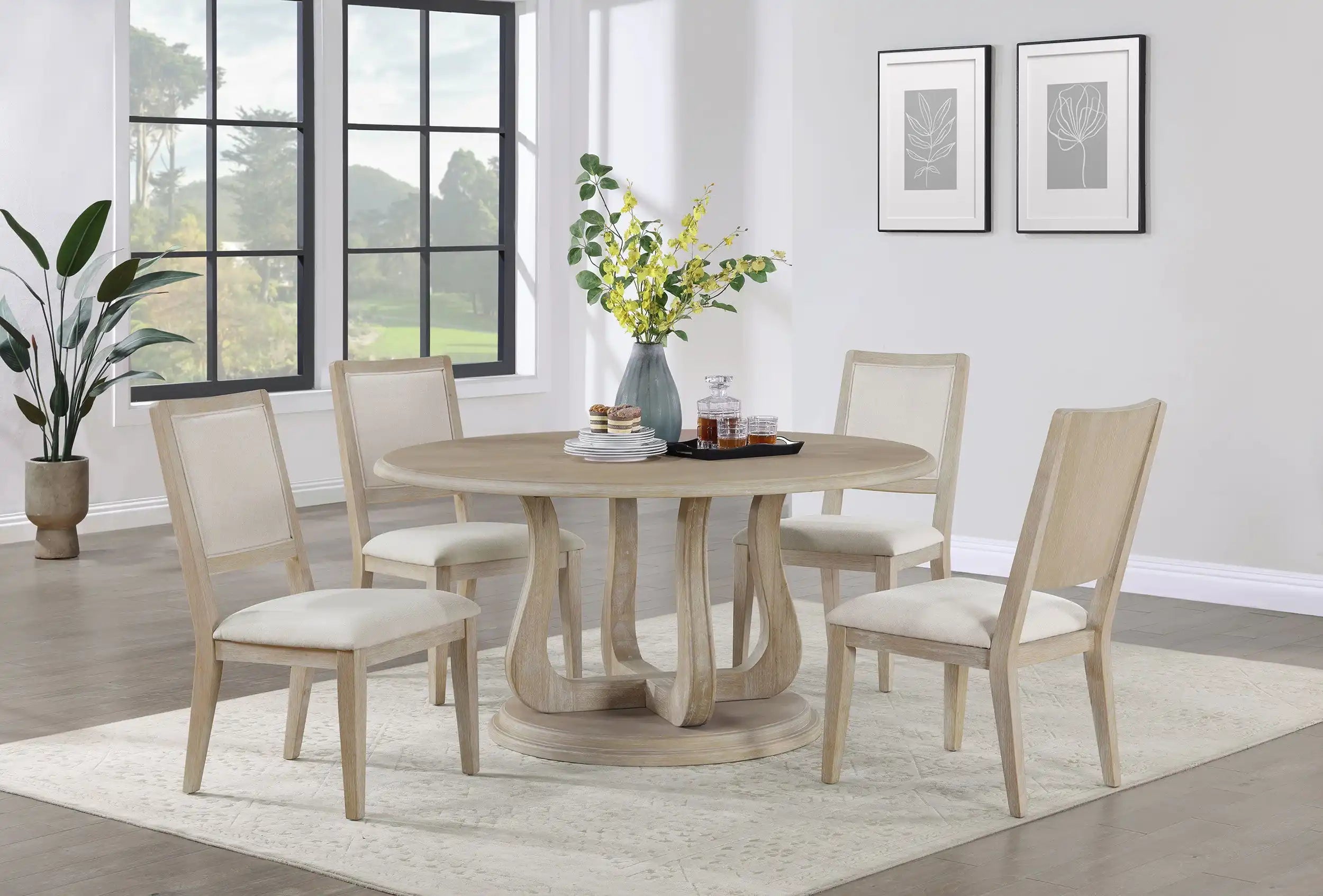 Trofello - 5 Piece Round Dining Table Set - White Washed - Best Buy Furniture
