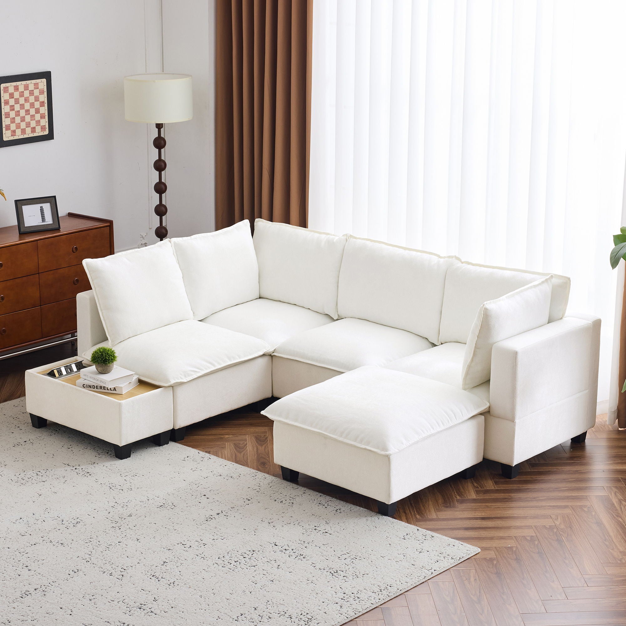 U-Shaped Sectional Modular Sofa With A Movable Ottoman, A Coffee Table With Hidden Charging Devices For Living Room - Best Buy Furniture