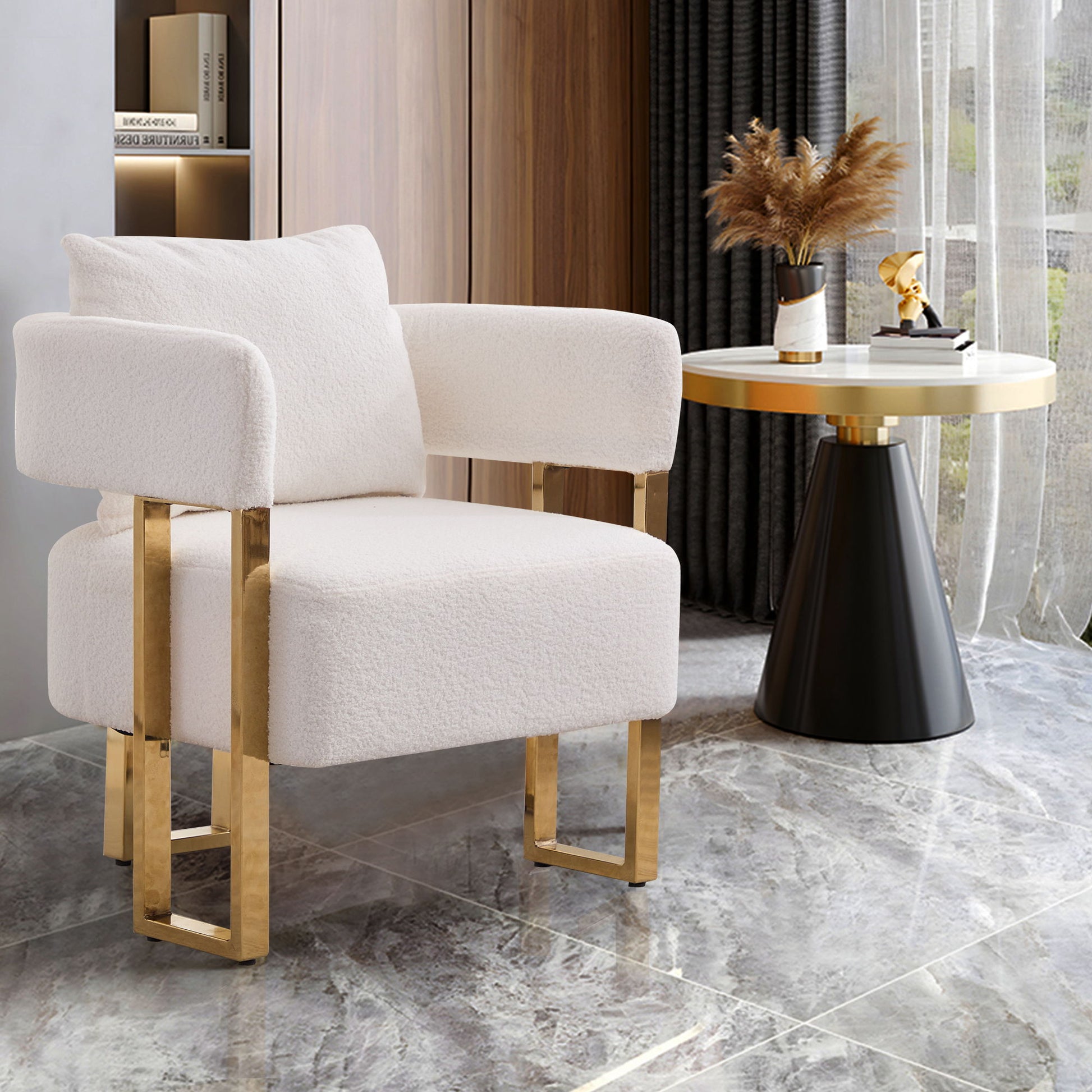 Modern Decorative Chair Teddy Fleece Upholstered And Metal Foot - Best Buy Furniture