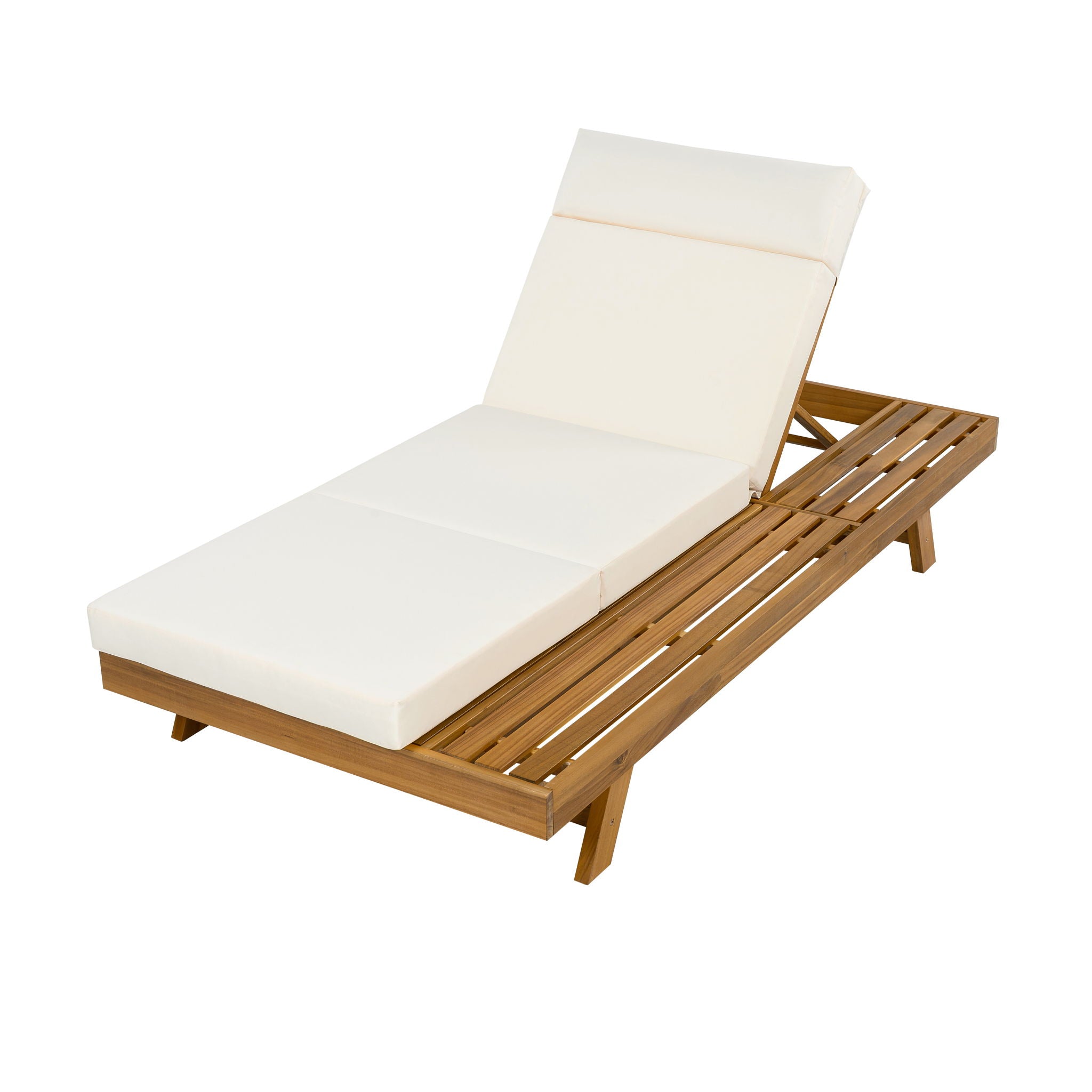 Acacia Wood Lounge Chaise Set With Headrest And Water Resistant Cushions - Beige - Best Buy Furniture