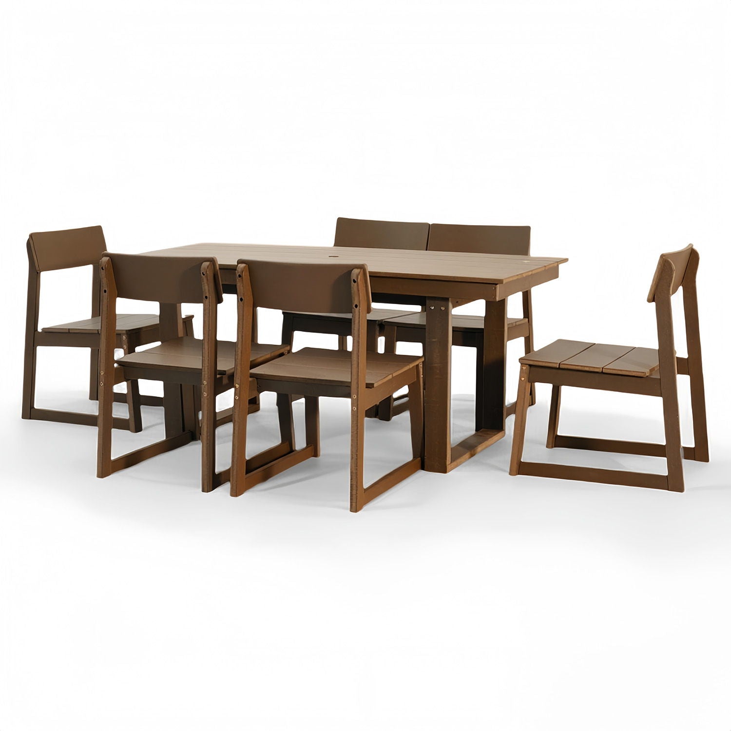 7 Piece Outdoor Dining Set For 6, Table With Umbrella Hole & 6 Armless Chairs For Backyard - Brown - Best Buy Furniture