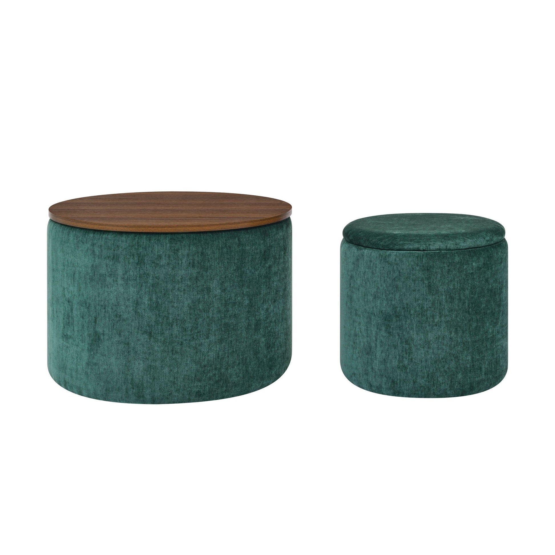 Classic 2 Piece Round Storage Ottoman Set With Drum Shaped Stool - Best Buy Furniture