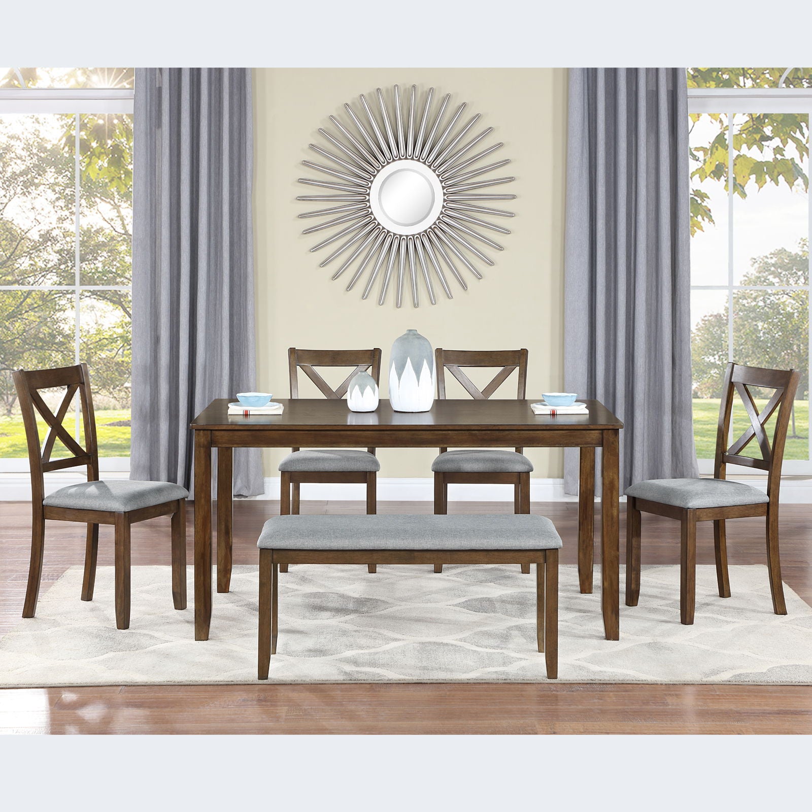 6 Pieces Kitchen Dining Set, Rectangular Wooden Dining Table With 4 Chairs And A Bench - Best Buy Furniture