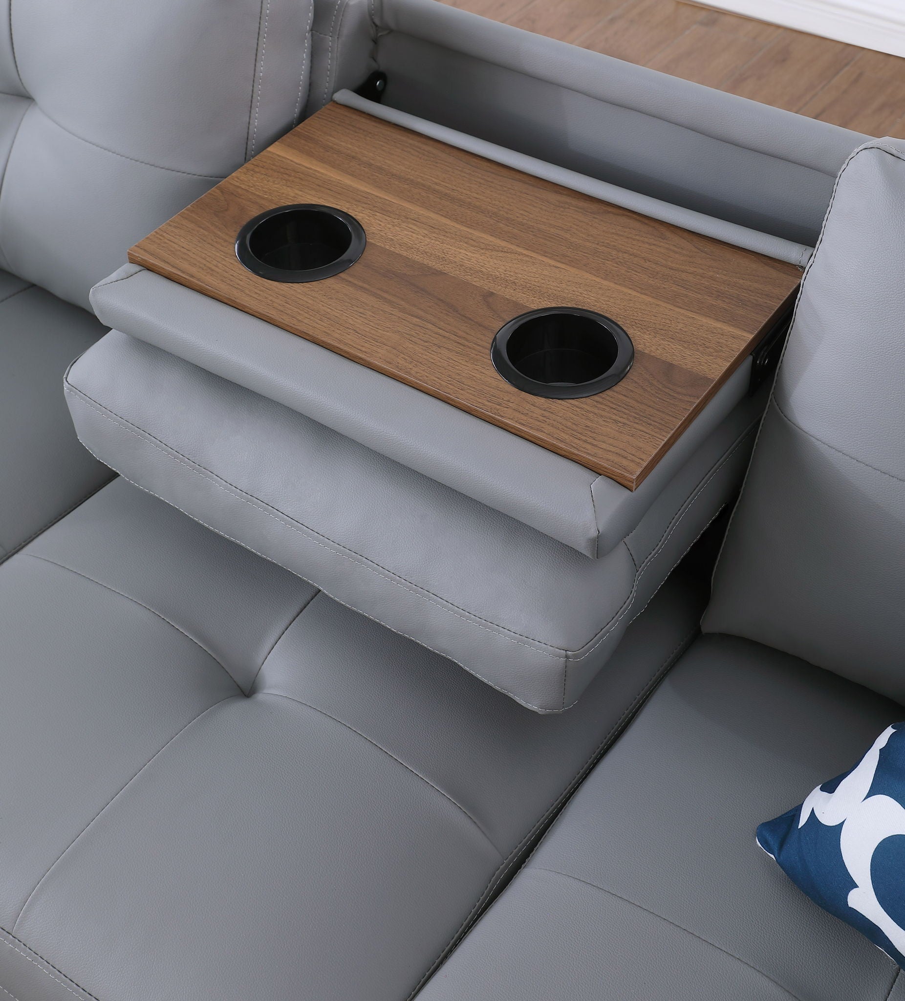 Irine - Faux Leather Sectional Sofa With Ottoman - Gray - Best Buy Furniture