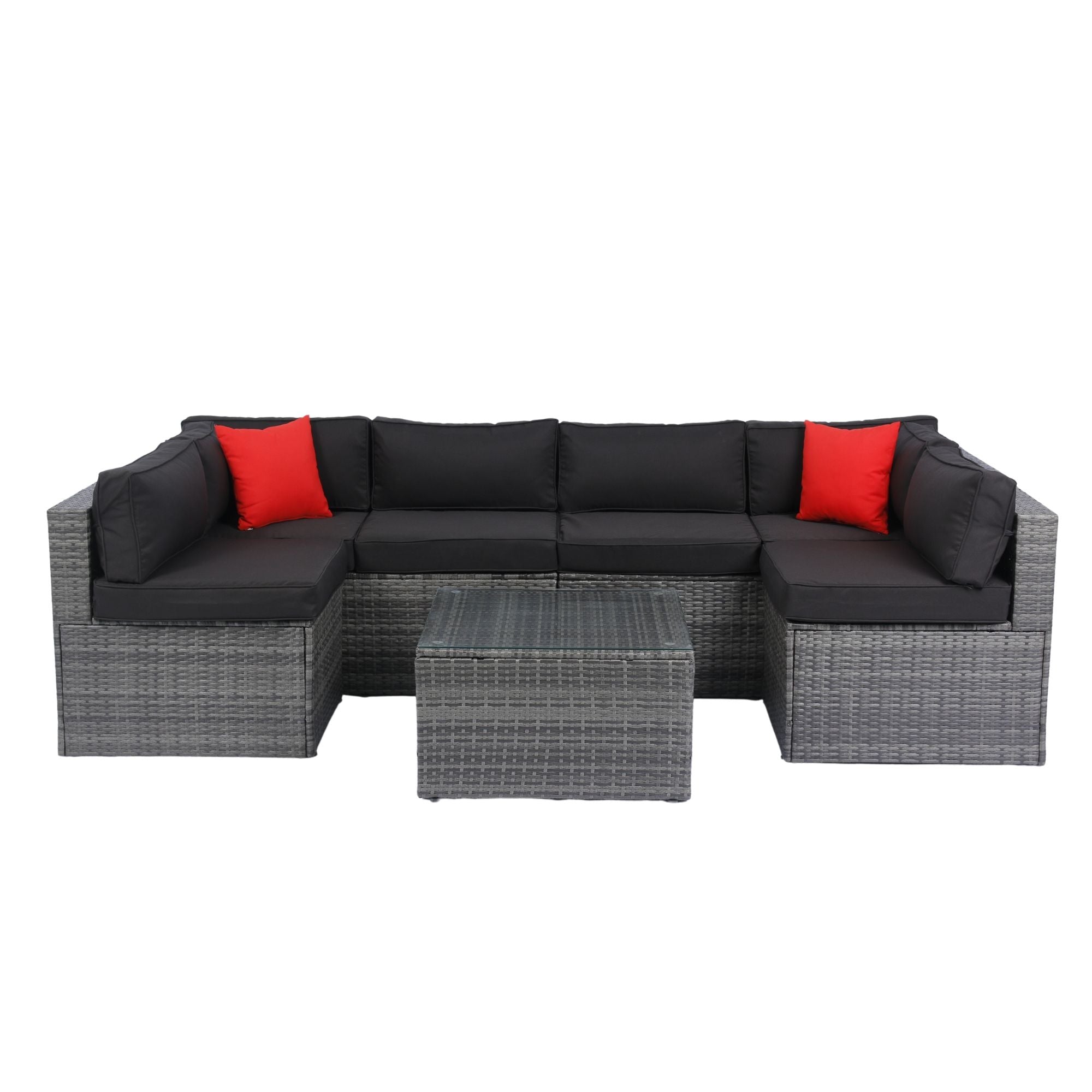 5 Pieces Rattan Sectional Outdoor Furniture Cushioned U Sof Set With 2 Pillow - Gray / Black - Best Buy Furniture