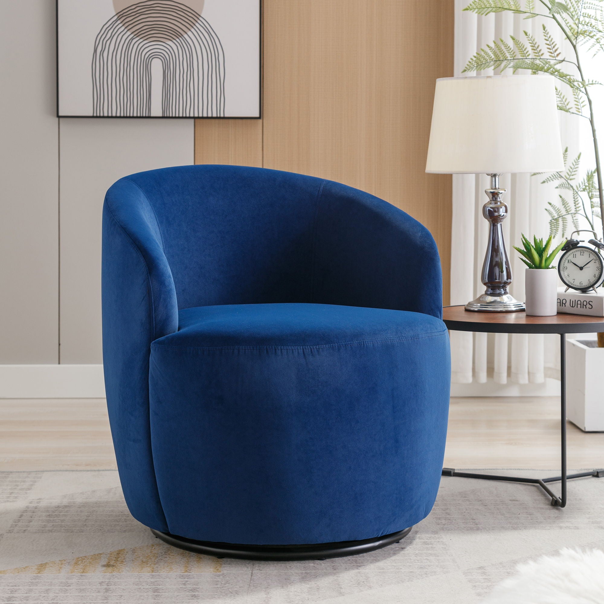 Velvet Fabric Swivel Accent Armchair Barrel Chair With Powder Coating Metal Ring - Best Buy Furniture