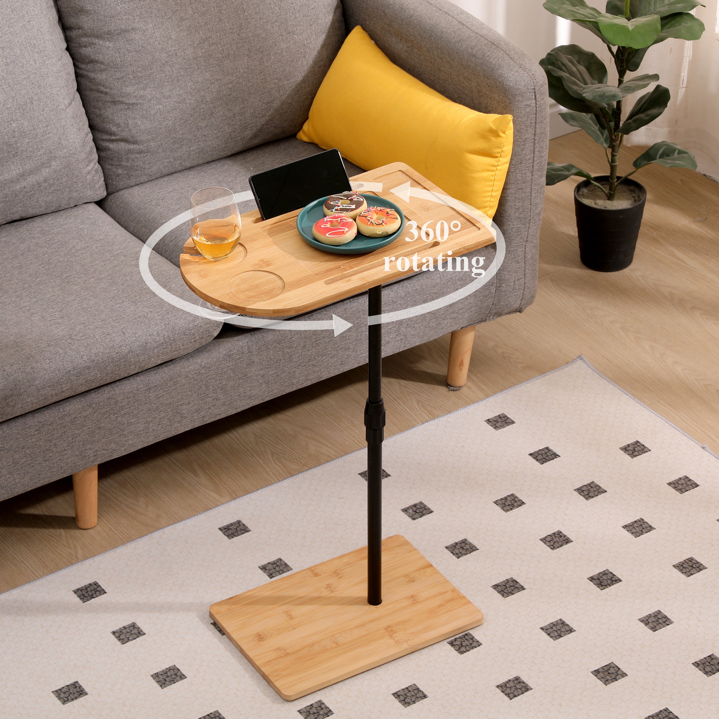 Adjustable Bamboo C-Shaped Sofa Side Table - Best Buy Furniture