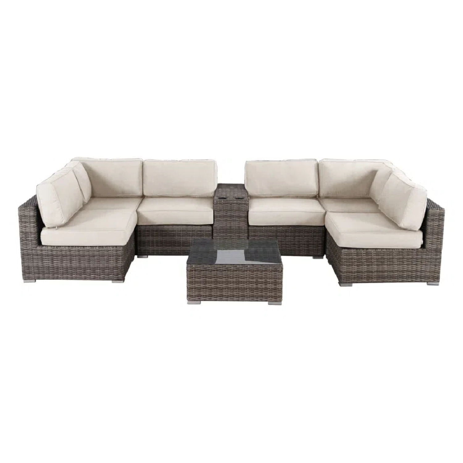 Elegant 4 Person Wicker Patio Seating Set With Cushions And Glass Top Table - Best Buy Furniture