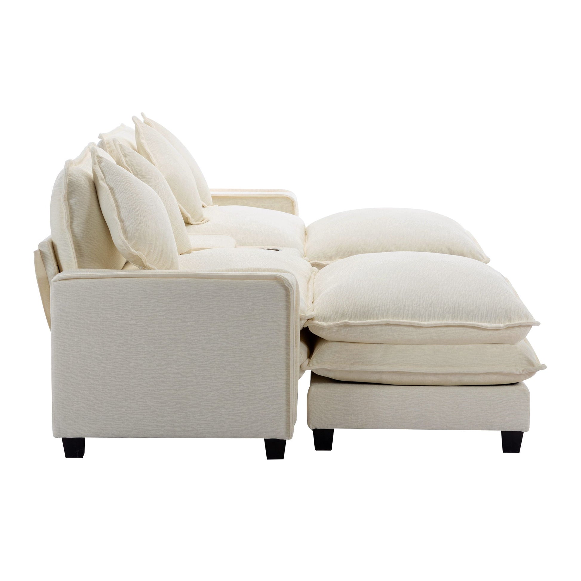 Sectional Sofa Chenille Upholstered Sofa With Two Removable Ottoman, Two USB Ports, Two Cup Holders And Large Storage Box For Living Room - Best Buy Furniture