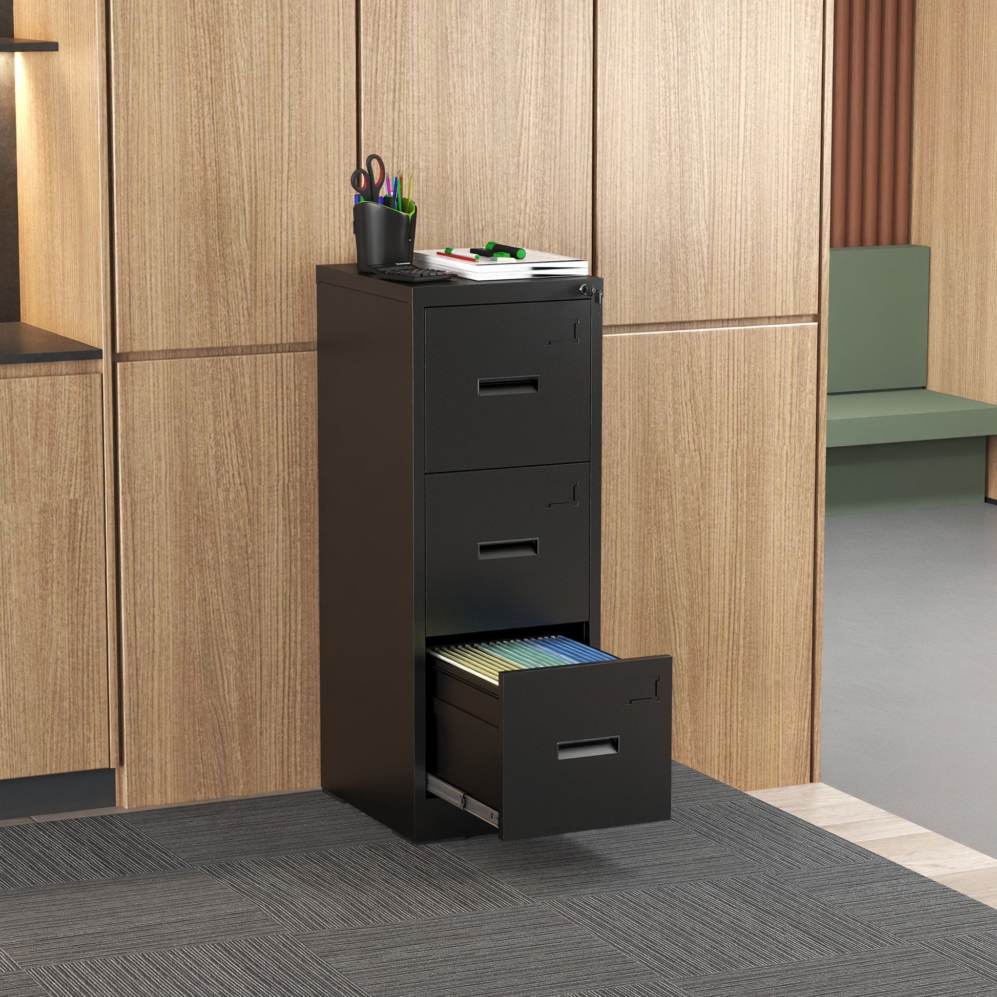 Modern Drawer Metal Vertical File Cabinet With Lock And Card Slot For Office - Best Buy Furniture