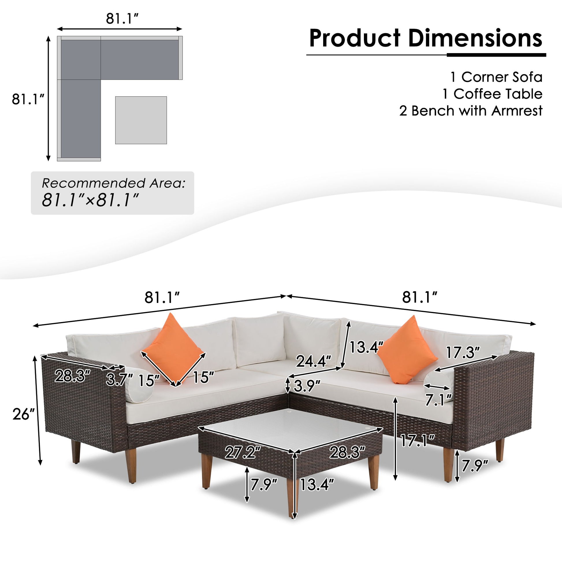 4 Pieces Outdoor Wicker L-Shape Sofa Set - Best Buy Furniture