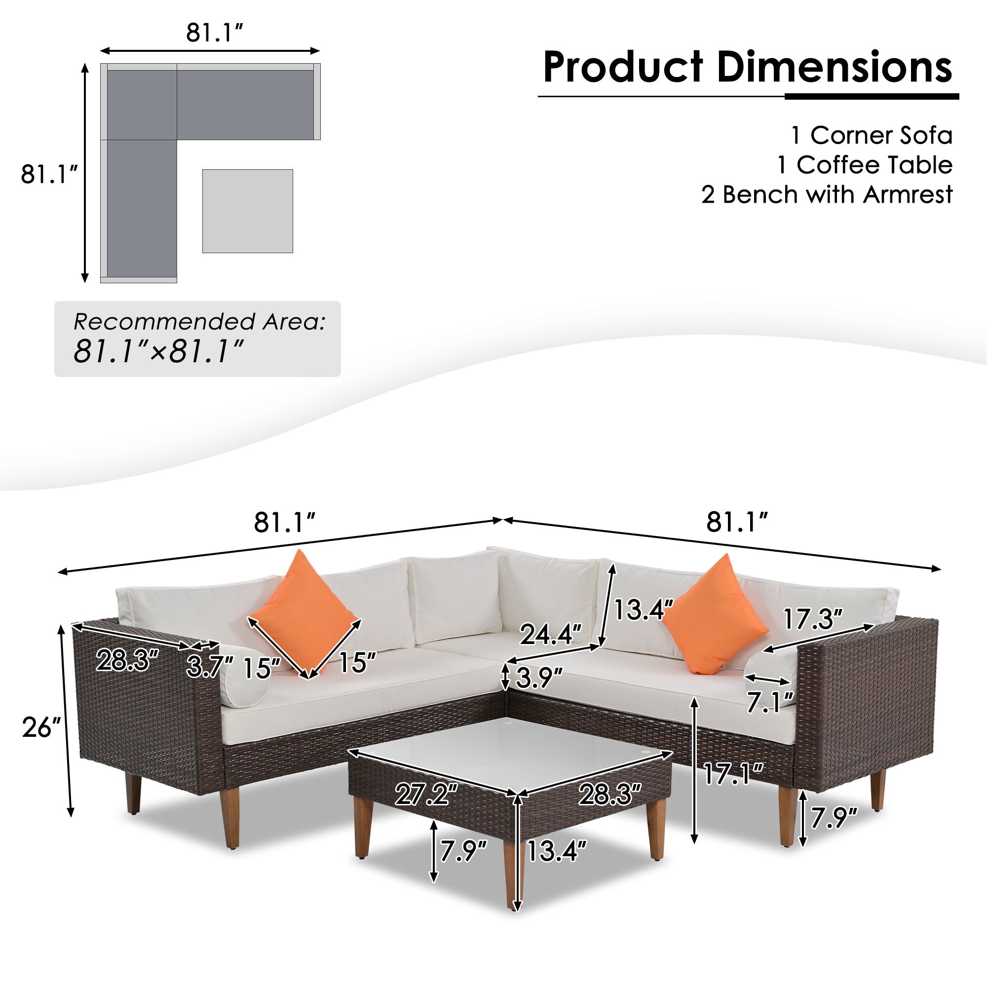 4 Pieces Outdoor Wicker L-Shape Sofa Set - Best Buy Furniture