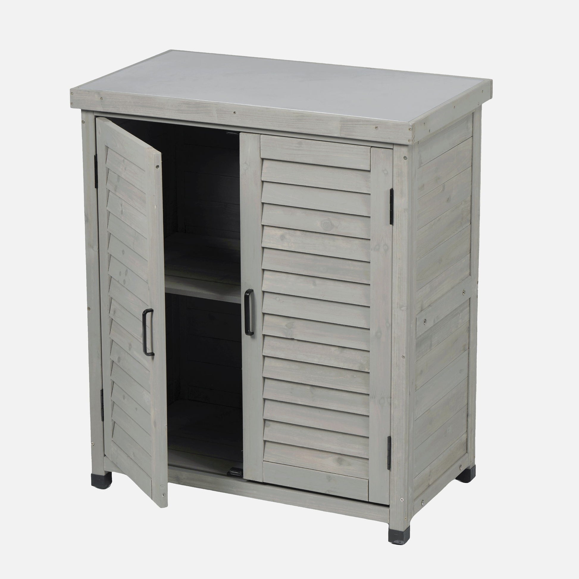 Potting Bench With Storage Cabinet And Metal Table Top For Outdoor - Best Buy Furniture
