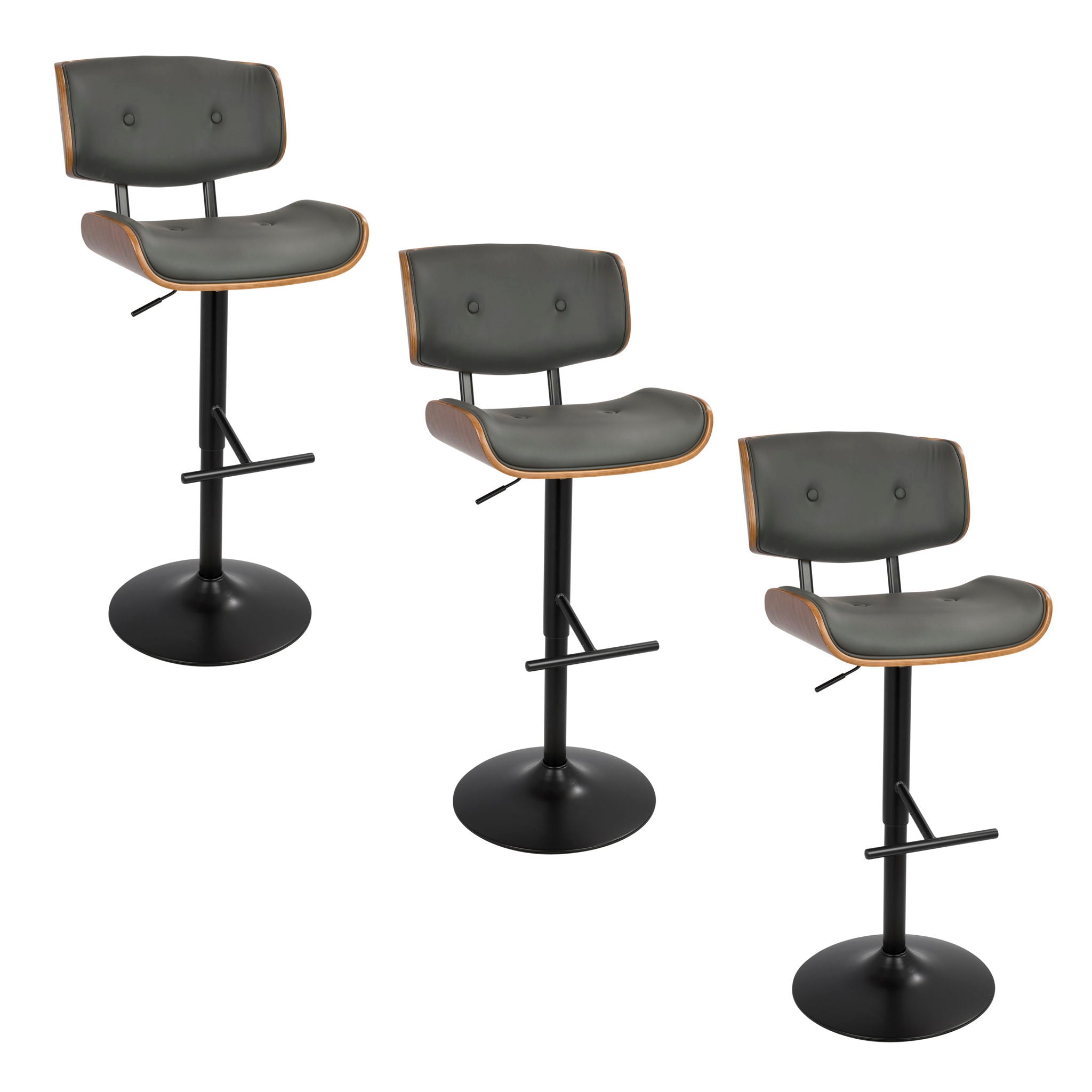 Lombardi - Mid Century Modern Adjustable Barstool With Swivel With Straight T Footrest (Set of 3) - Best Buy Furniture