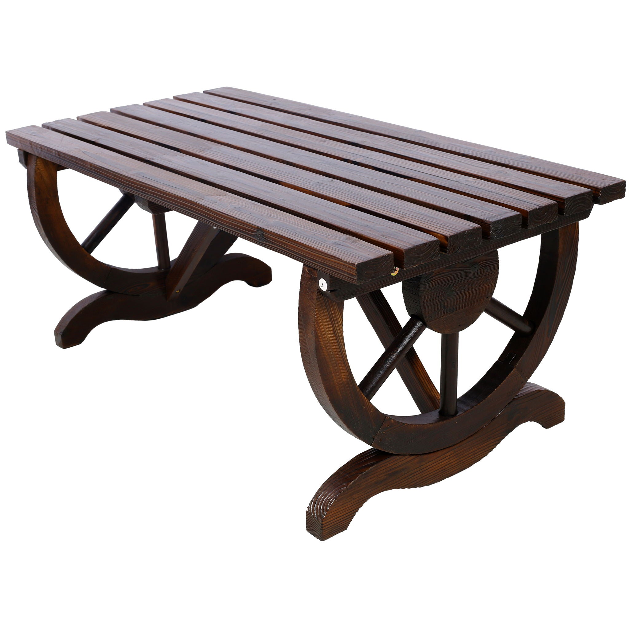 Rustic Wooden Bench With Wagon Wheel Legs For Garden And Patio - Brown - Best Buy Furniture