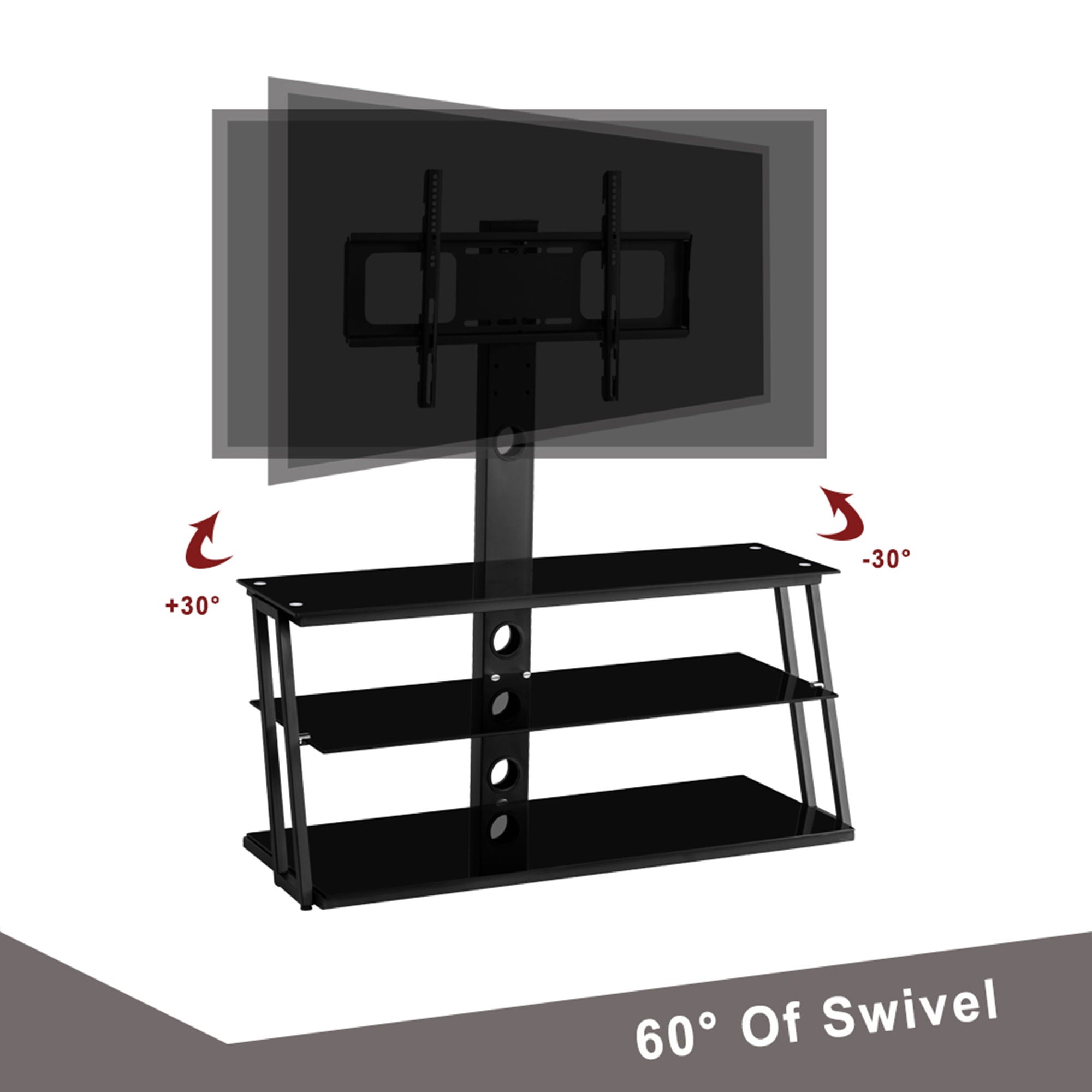 Multi-Function Angle And Height Adjustable Tempered Glass TV Stand - Black - Best Buy Furniture