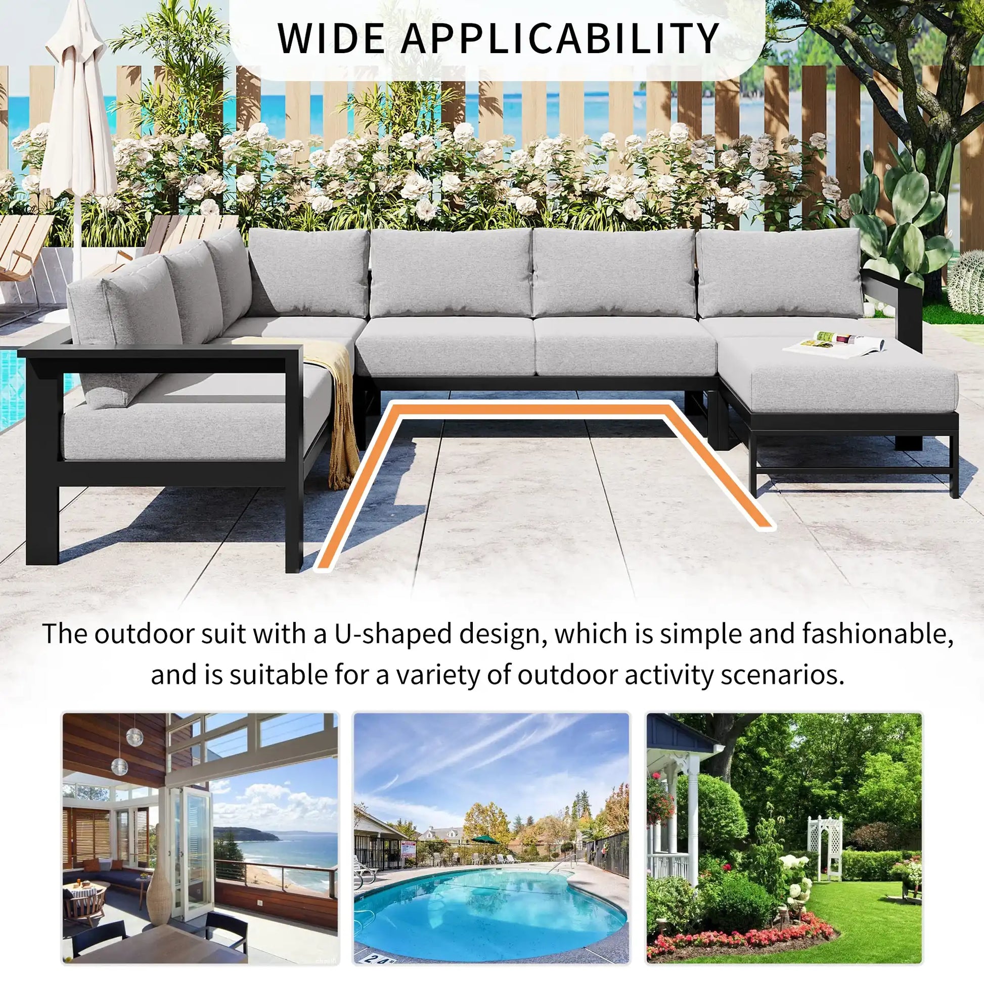 U-shaped multi-person outdoor sofa set, suitable for gardens, backyards, and balconies. - Best Buy Furniture