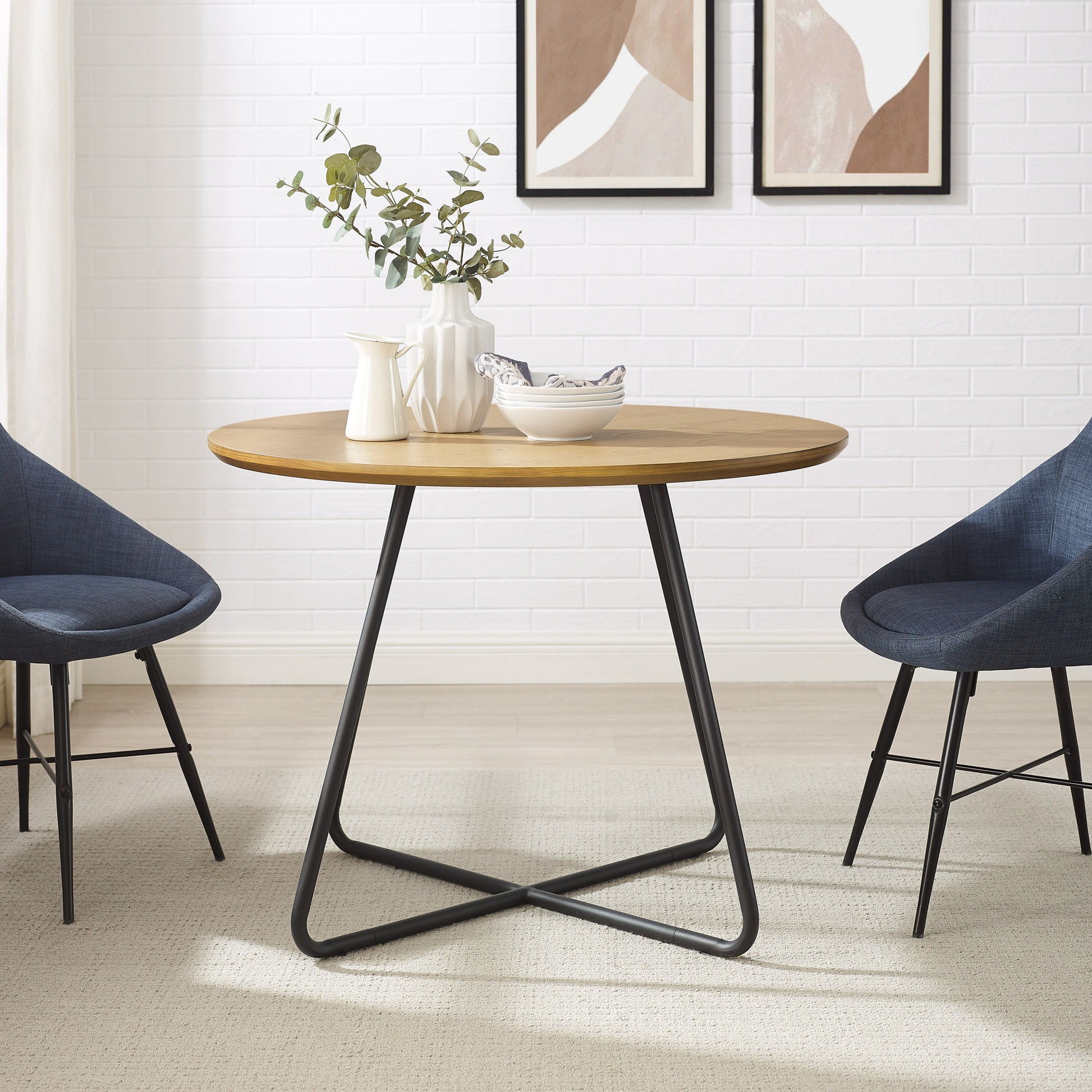 Modern Curved X Base Round Dining Table - English Ash - Best Buy Furniture