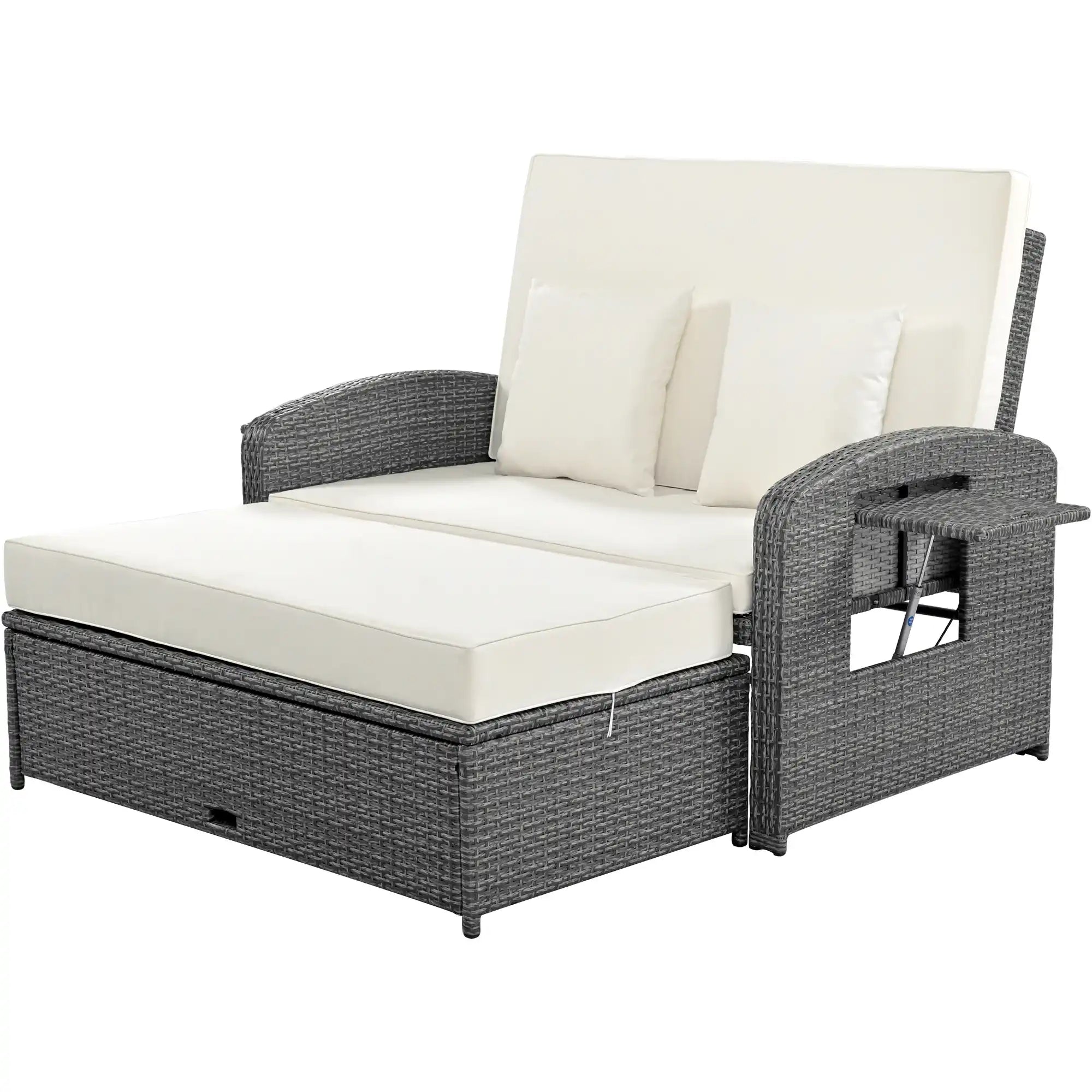 SunNest Wicker Rattan Double Chaise Lounge, 2-Person Reclining Daybed with Adjustable Back and Cushions - Best Buy Furniture