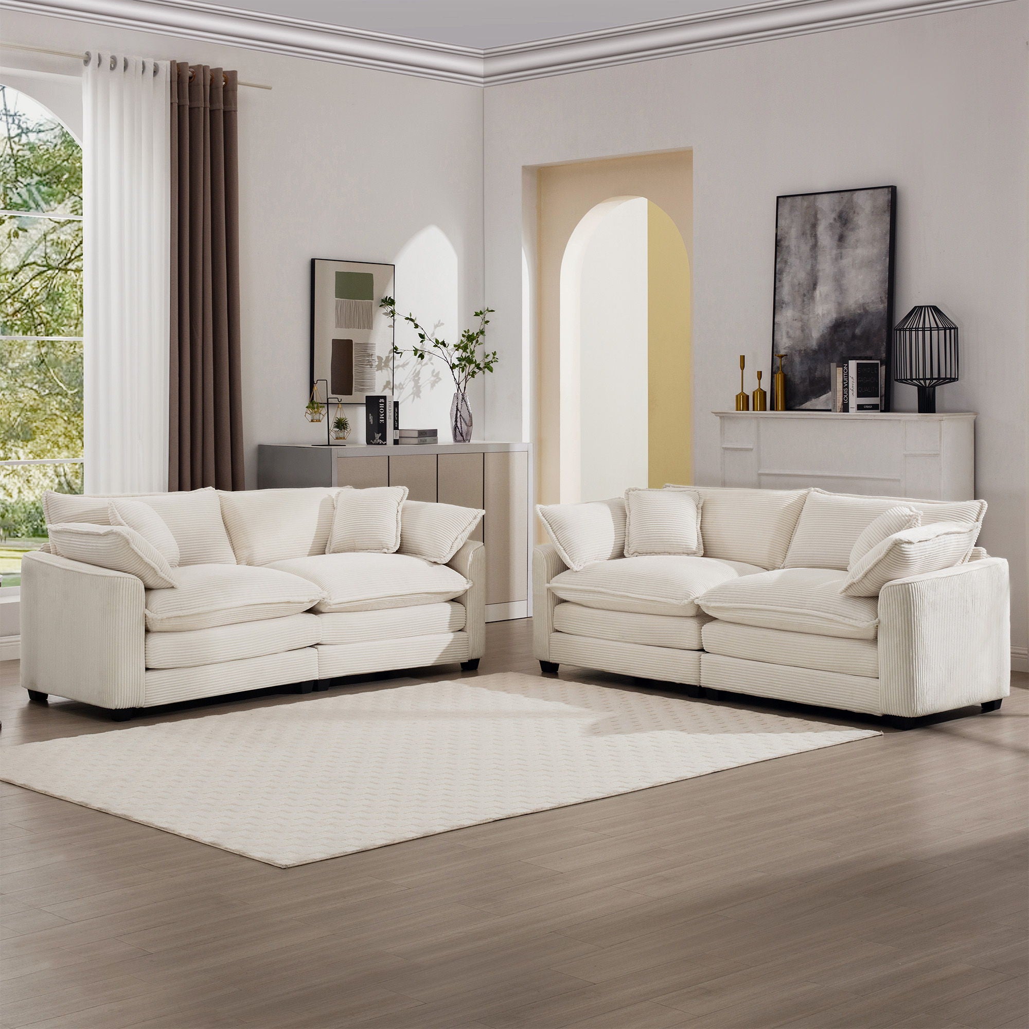 Elegant Corduroy Oversized Sectional Sofa Set With Deep Seats And Flexible Layout - Best Buy Furniture