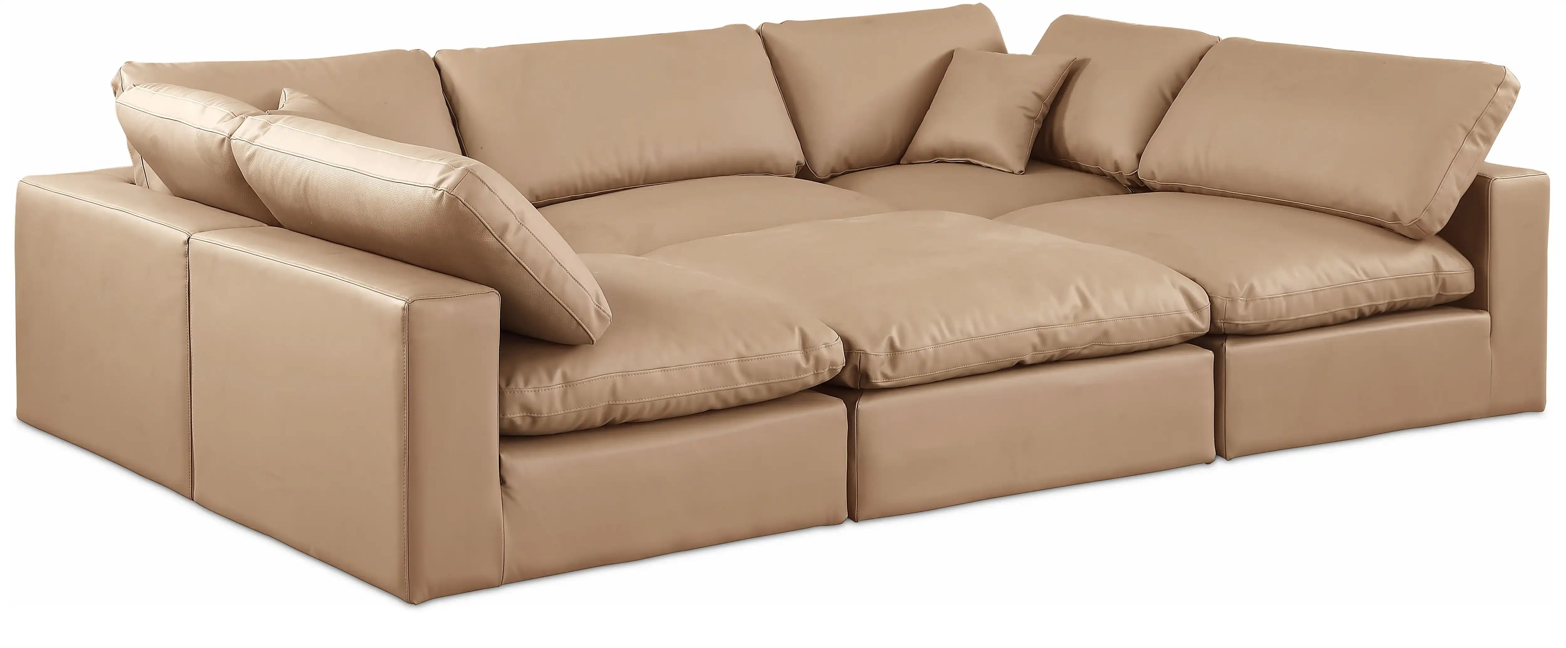 Comfy - 6 Piece Faux Leather Sectional - Tan - Best Buy Furniture