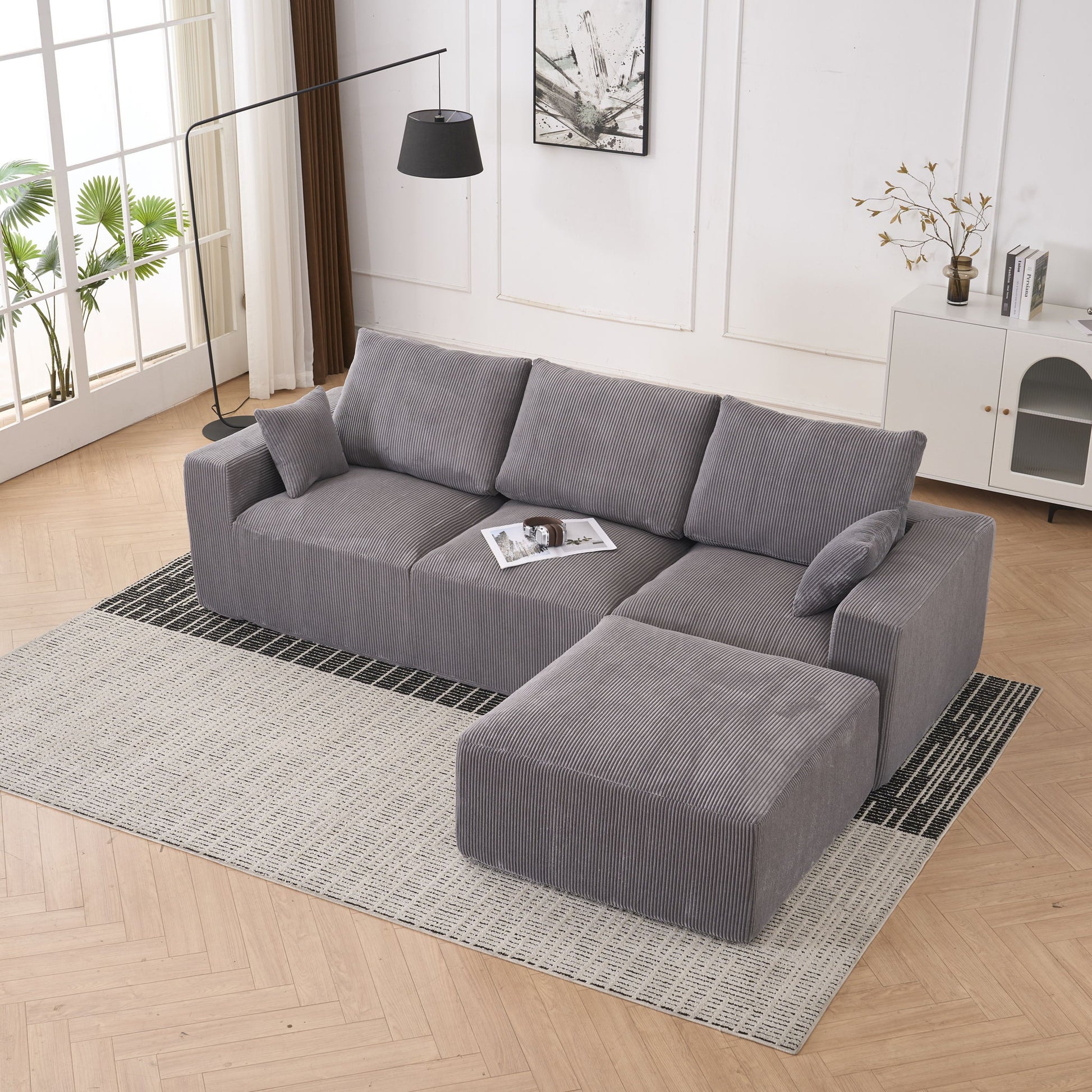 Modular Sectional Sofa With Ottoman, USB And Type C Charger, Petal Armrest Design - Best Buy Furniture