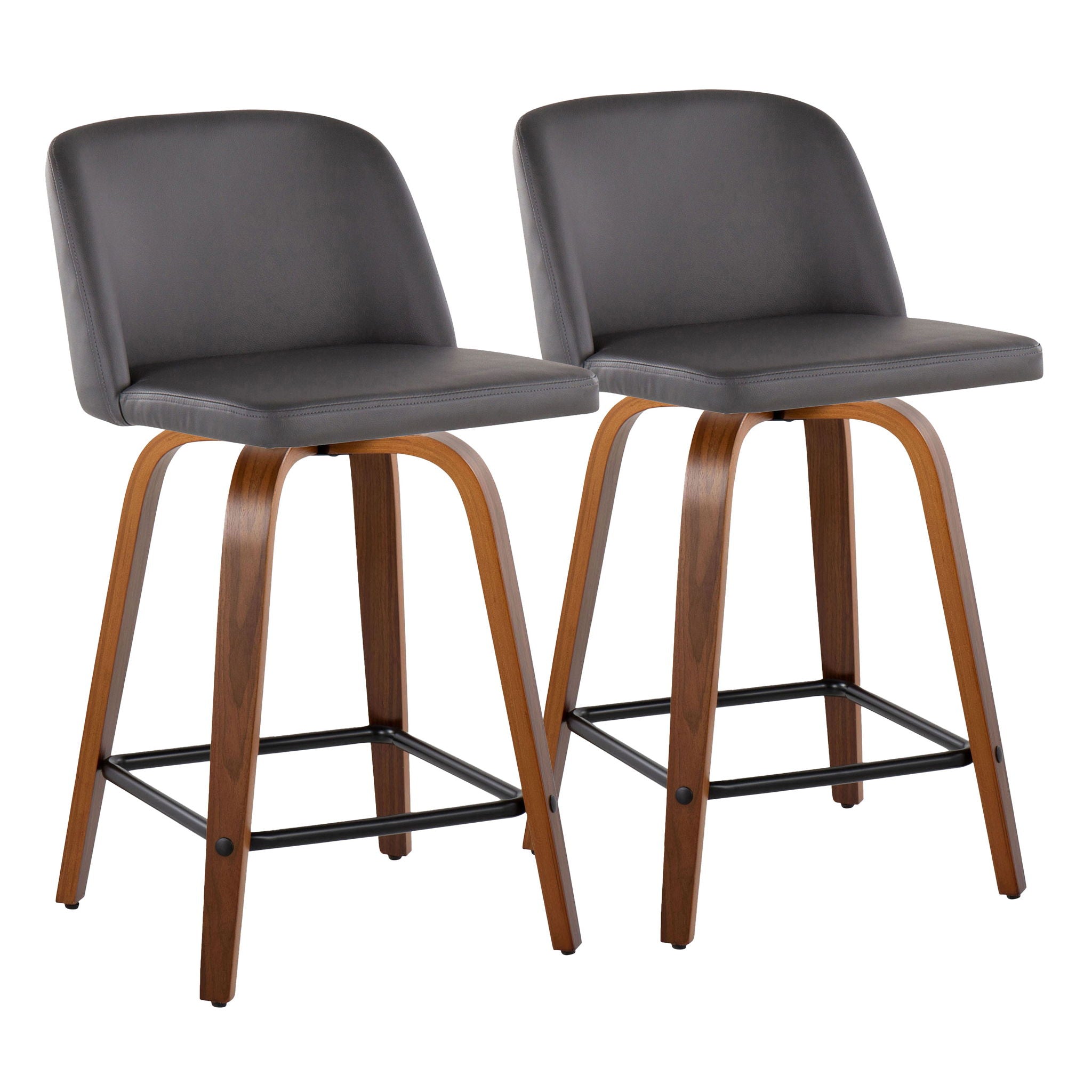 Toriano - Contemporary Fixed Height Counter Stool With Swivel & Square Footrest (Set of 2) - Walnut / Gray - Best Buy Furniture