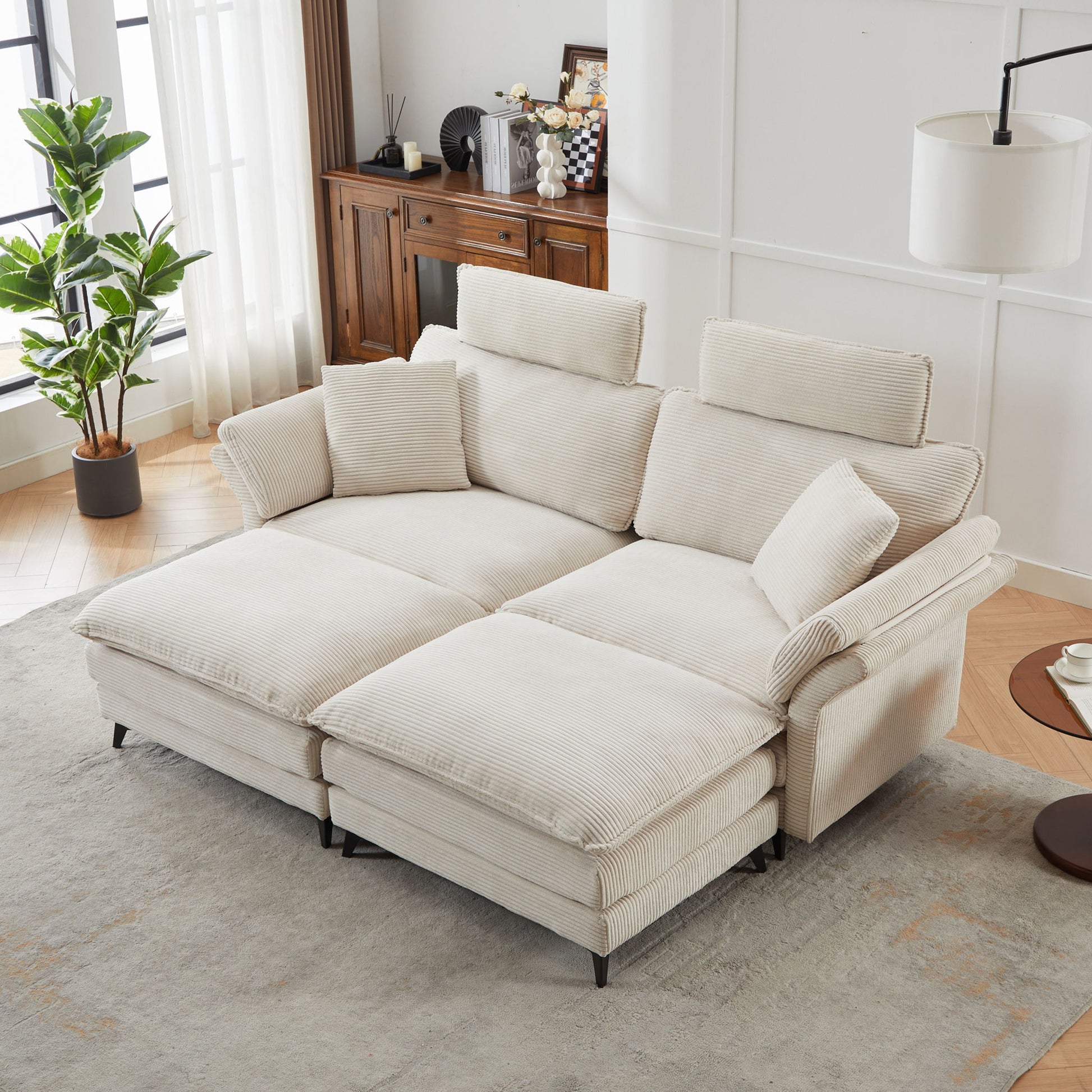 Modern Corduroy Deep Seat Sectional Sofa With Ottoman - Best Buy Furniture