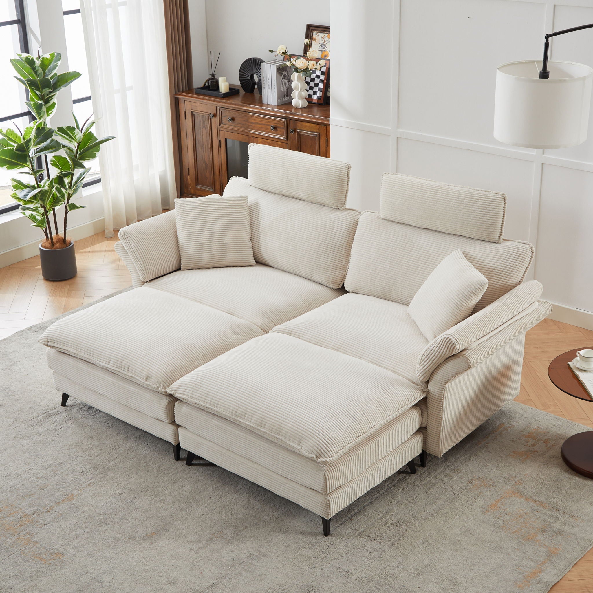 Modern Corduroy Deep Seat Sectional Sofa With Ottoman - Best Buy Furniture