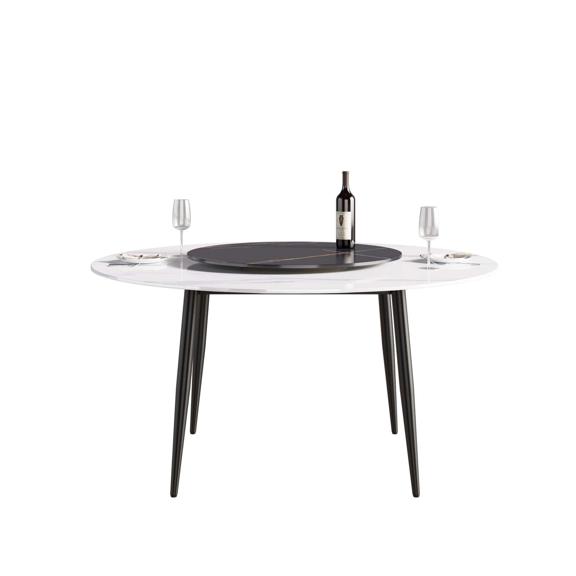 Modern Artificial Stone Round Dining Table, Can Accommodate 6 People Artificial Stone Turntable - Best Buy Furniture